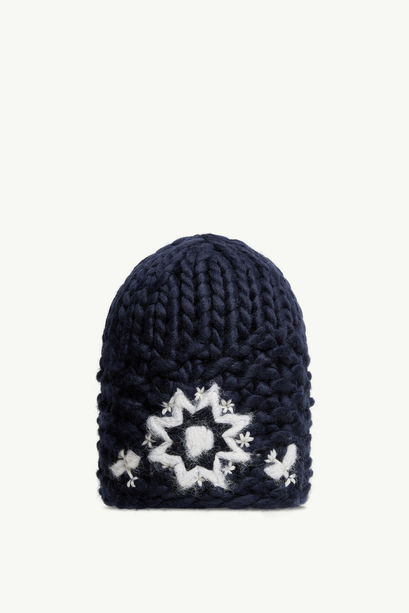 Berretto Floreale Ricamato A Mano In Misto Lana Donna Blu Scuro Moncler 3