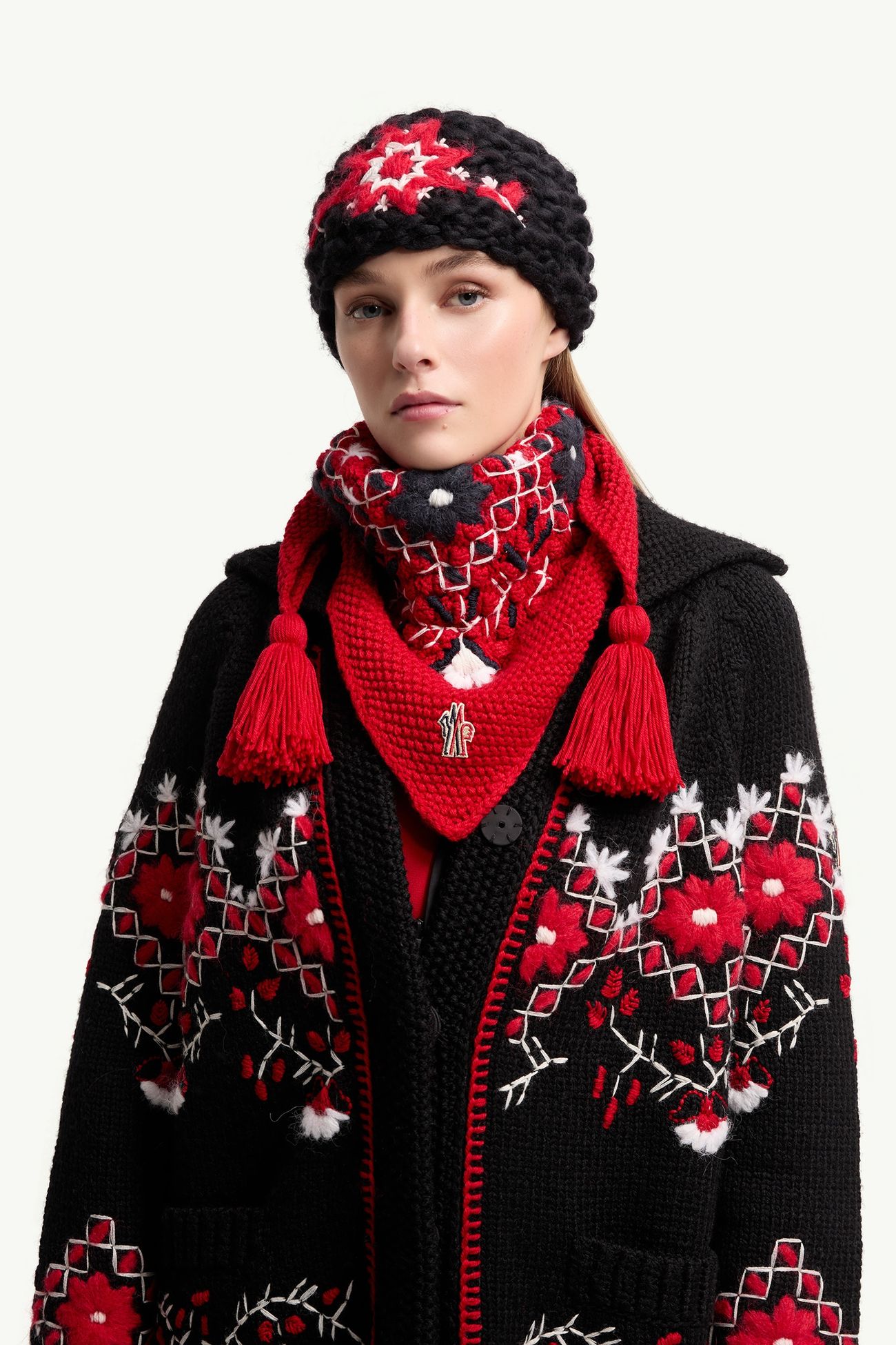 Écharpe à motif floral brodé Femmes Rouge Moncler 1