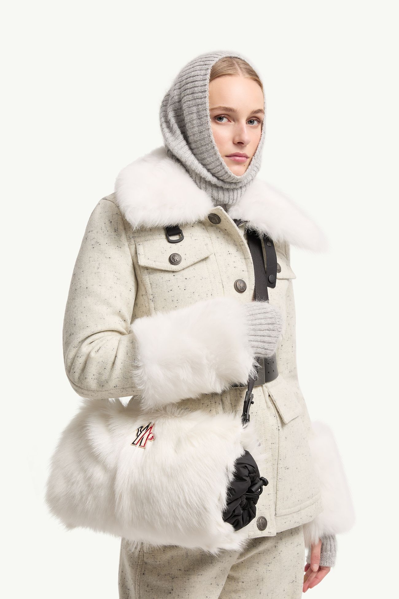 羔羊毛暖手套及小袋 女士 白色 Moncler 1