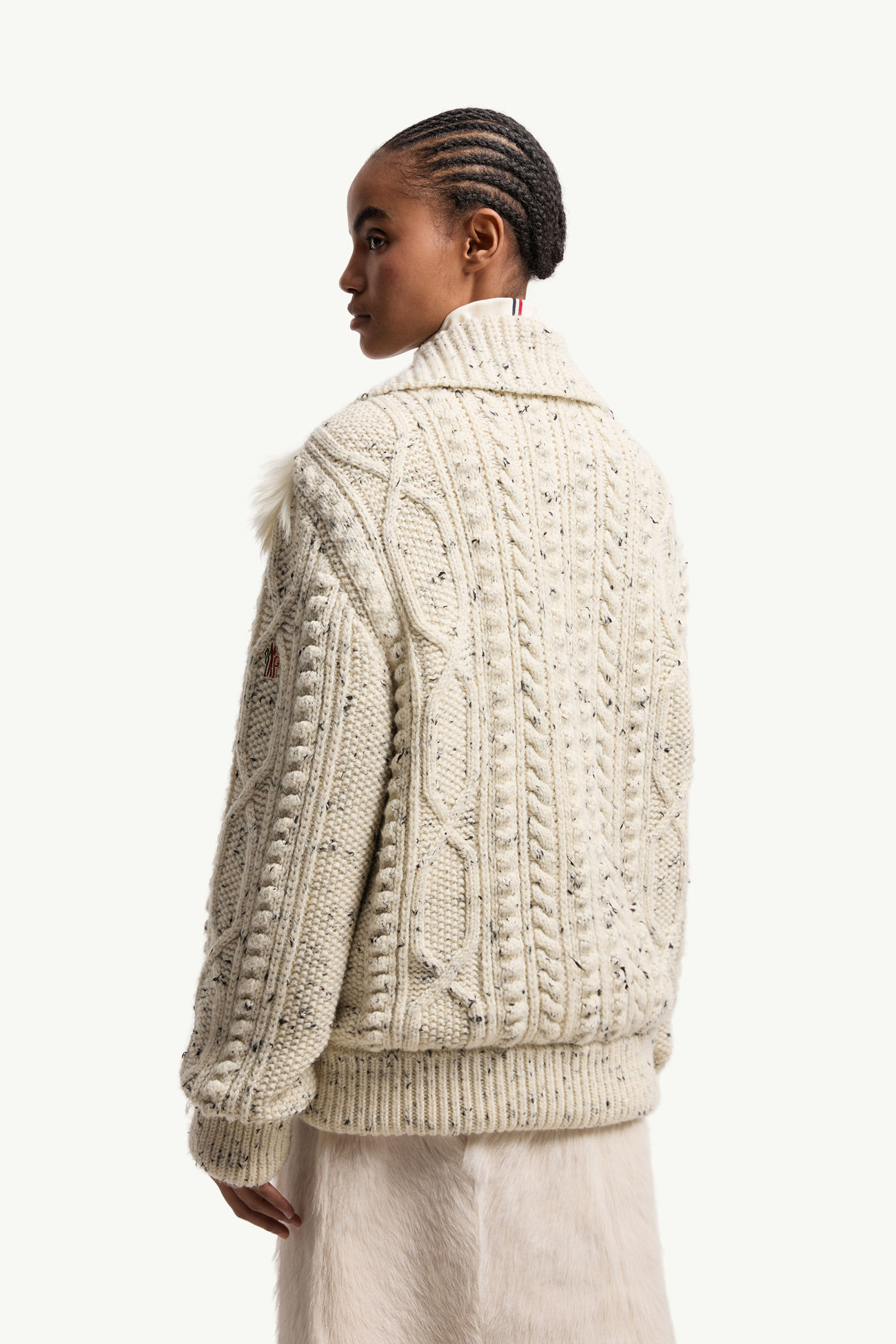 Cárdigan de lana con acolchado y ribete de piel de oveja joven Mujer Blanco Marfil Moncler 4