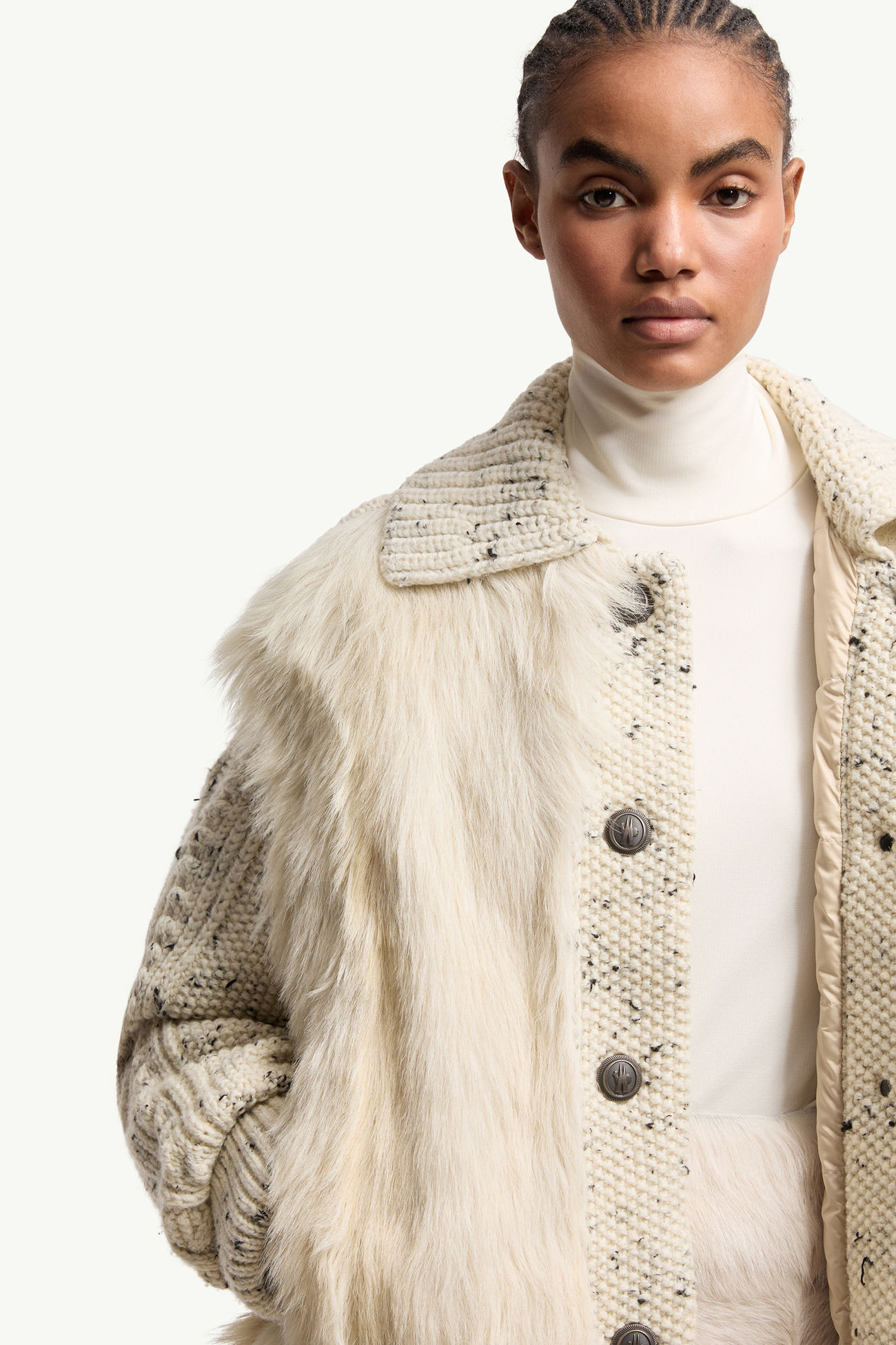 Shearling-Trimmed Padded Wool Cardigan Women White Ivory Moncler 5