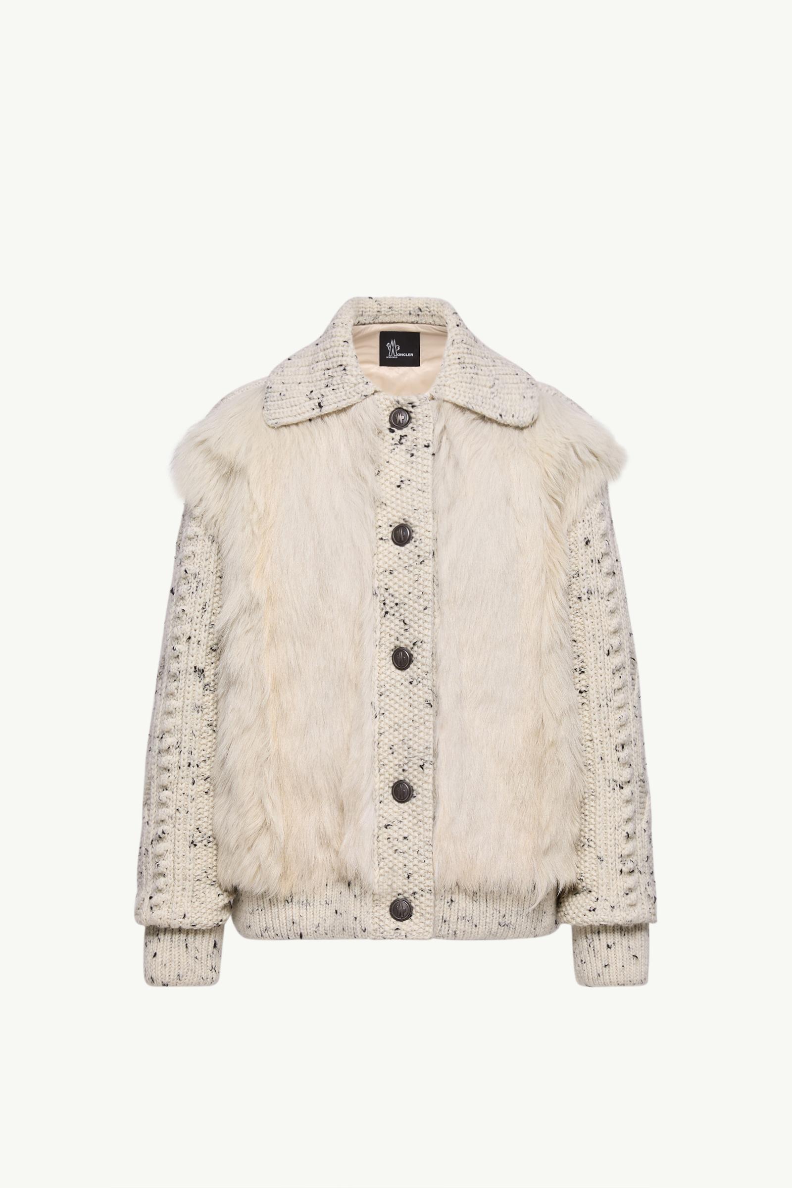 Shearling-Trimmed Padded Wool Cardigan Women White Ivory Moncler, 1 of 0