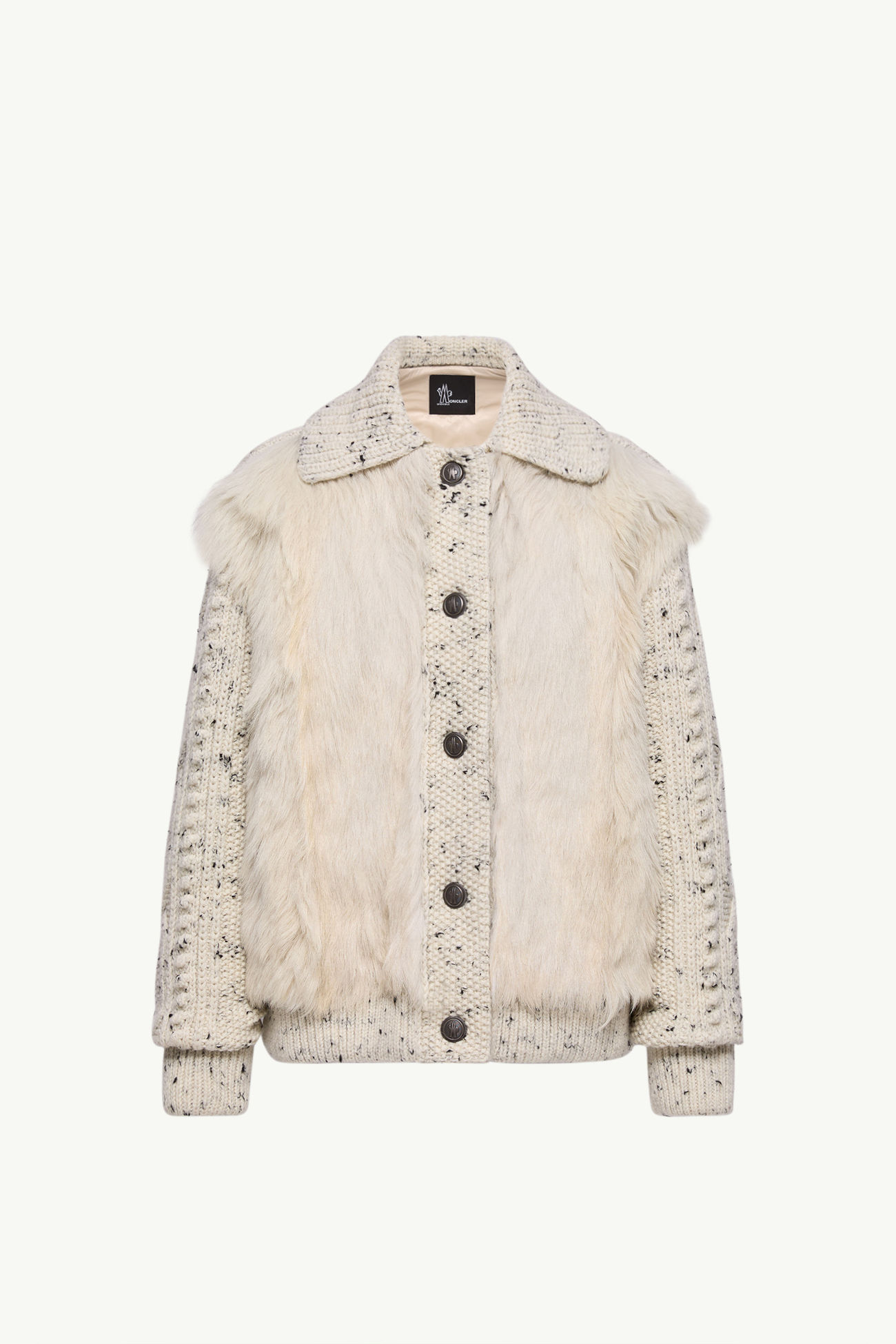 Cardigan imbottito in lana con dettaglio in shearling Donna Bianco Avorio Moncler 2