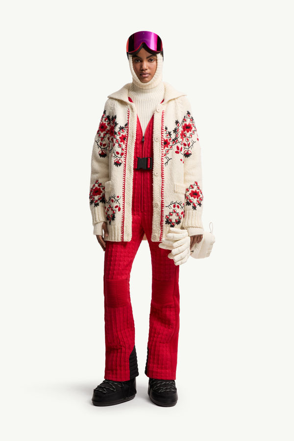 Cárdigan bordado de mezcla de lana Mujer Blanco Marfil Moncler 0