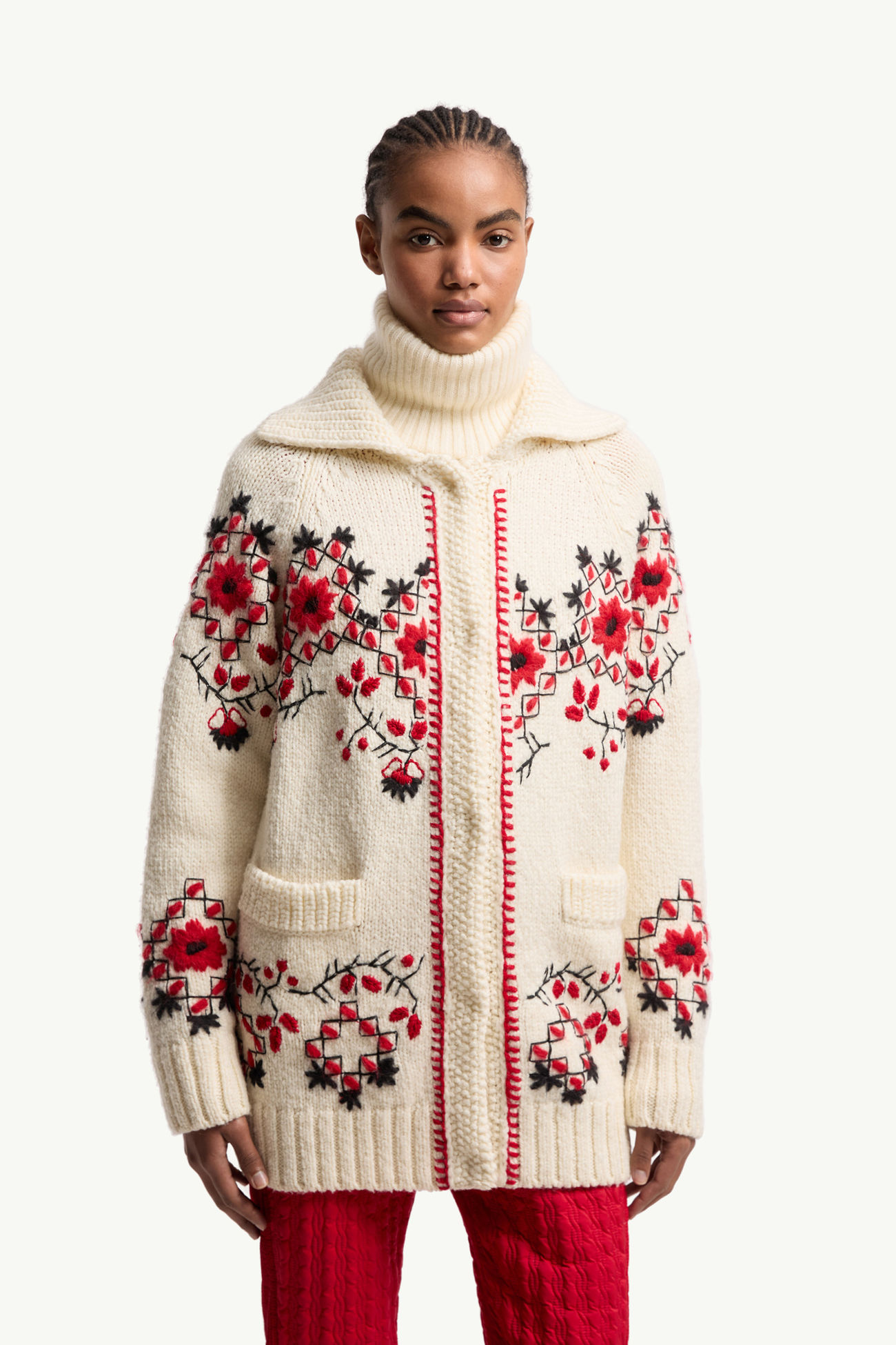 Embroidered Wool Blend Cardigan Women White Ivory Moncler 3