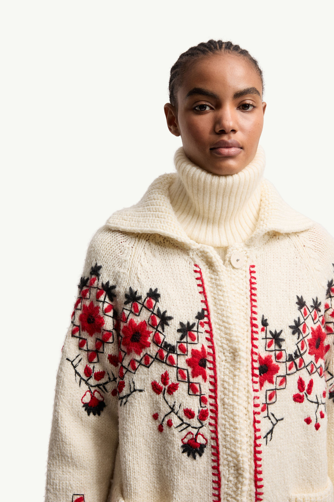 Cardigan ricamato in misto lana Donna Bianco Avorio Moncler 5