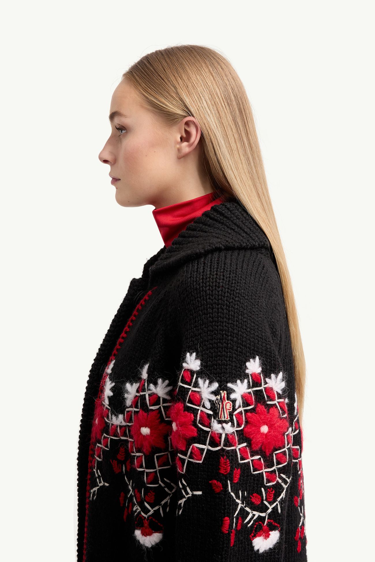 Embroidered Wool Blend Cardigan Women Black Moncler 1