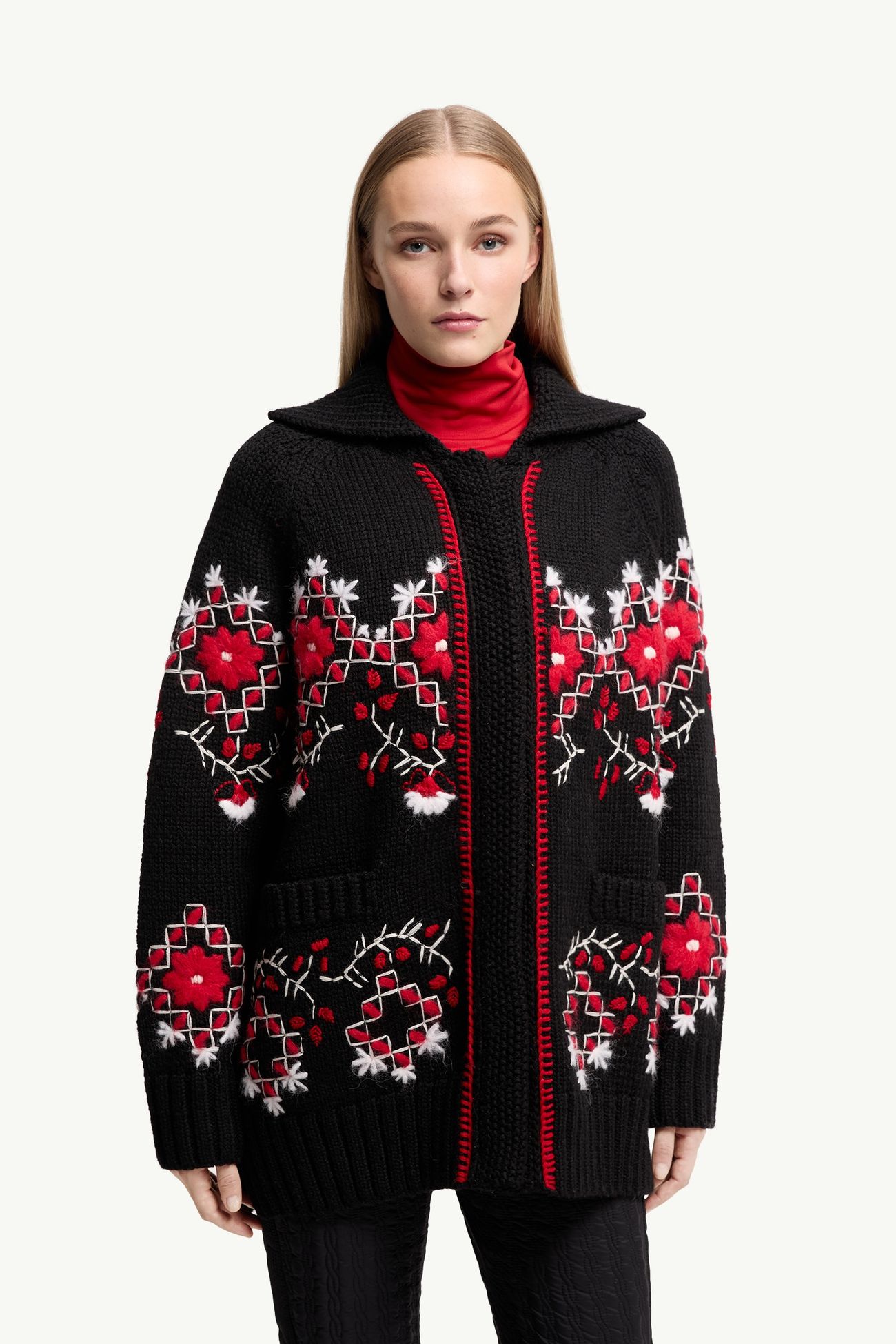 Bestickte Strickjacke aus Wollmischung Damen Schwarz Moncler 3