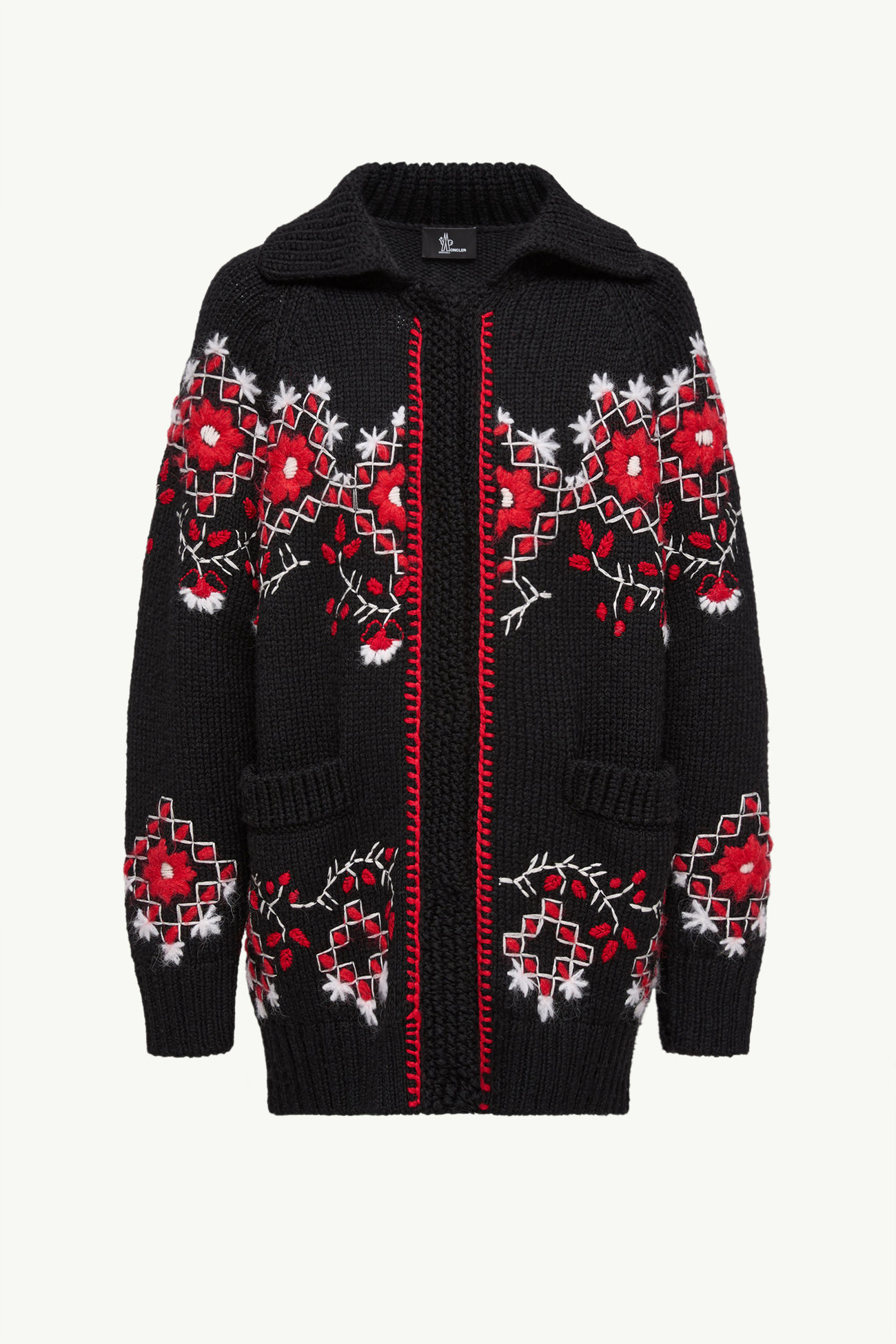 Cardigan brodé en laine mélangée Femmes Noir Moncler 2