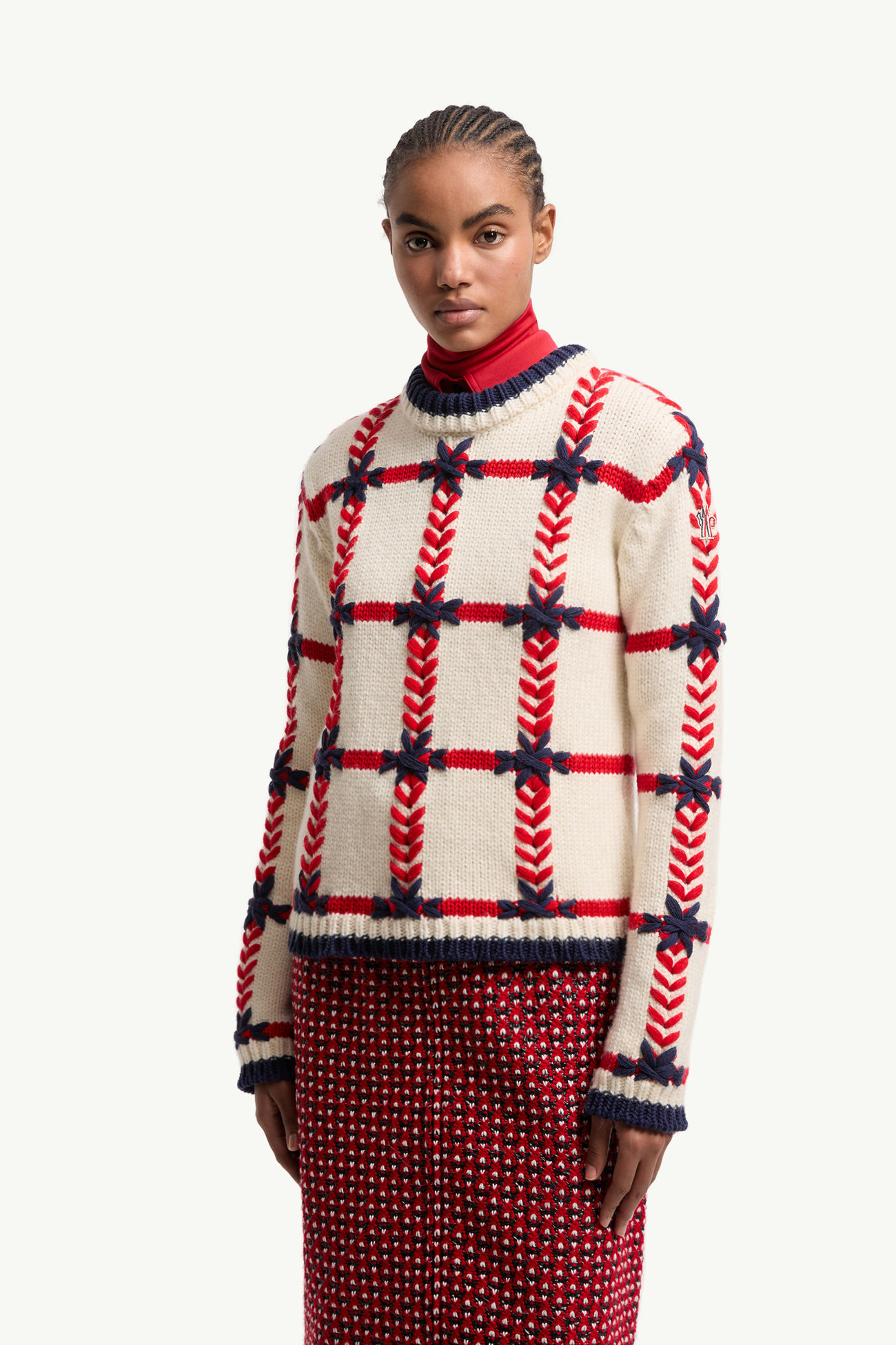 Bestickter Rollkragenpullover aus einer Wollmischung Damen Weiß & Blau & Rot Moncler 3