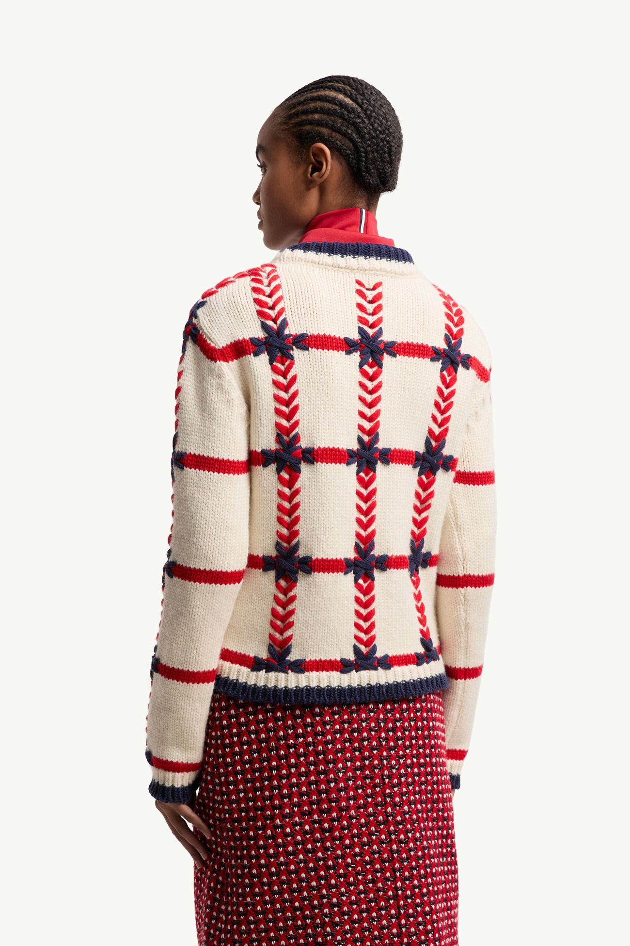 Embroidered Polo Neck Wool Blend Jumper Women White & Blue & Red Moncler 4