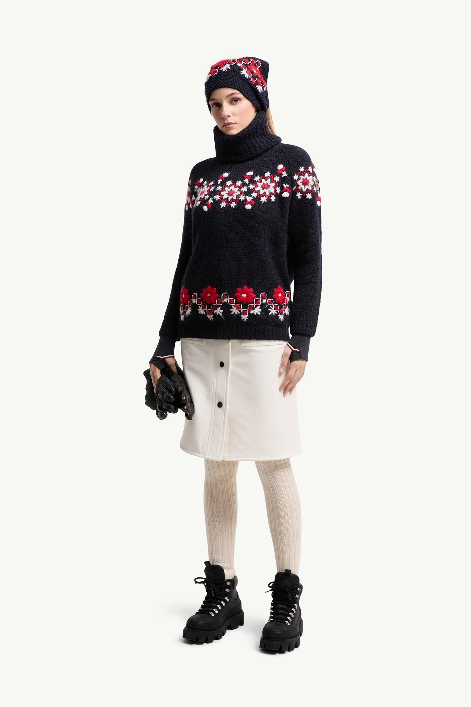 Navy Blue Hand-Embroidered Alpaca & Wool Turtleneck Sweater