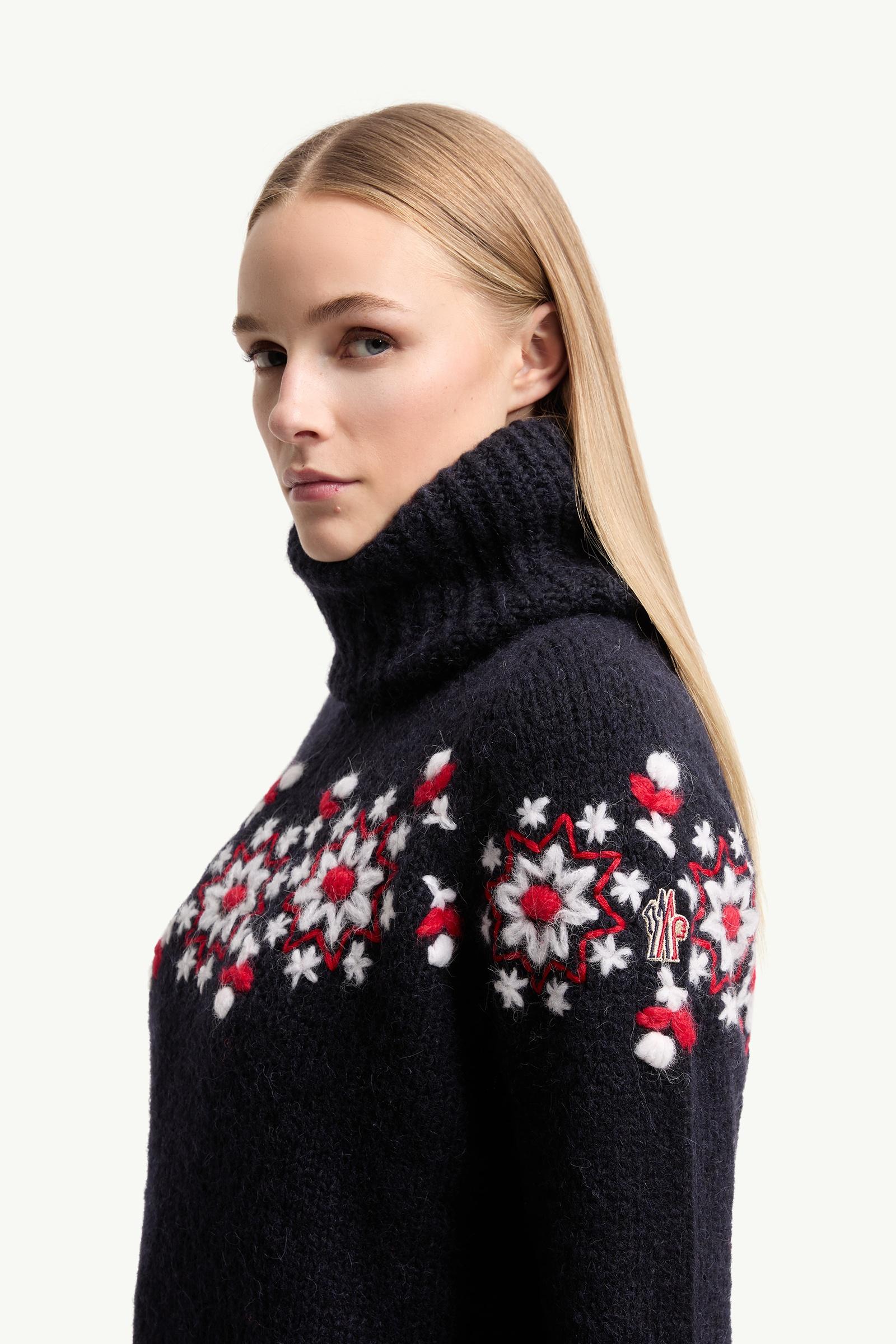 Navy Blue Hand-Embroidered Alpaca & Wool Turtleneck Sweater
