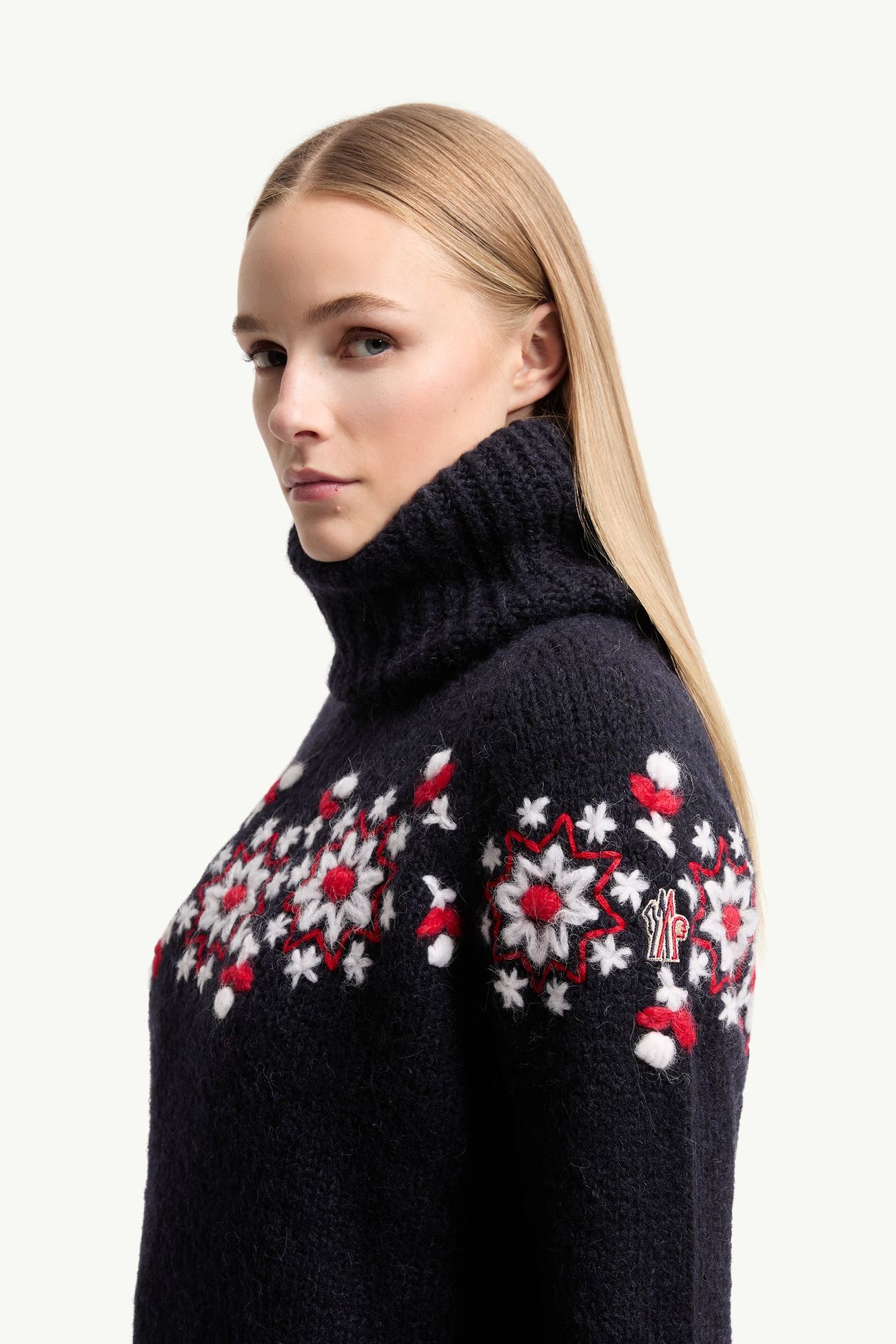 手工刺繡羊駝毛羊毛樽領毛衣 女士 海軍藍色 Moncler 1