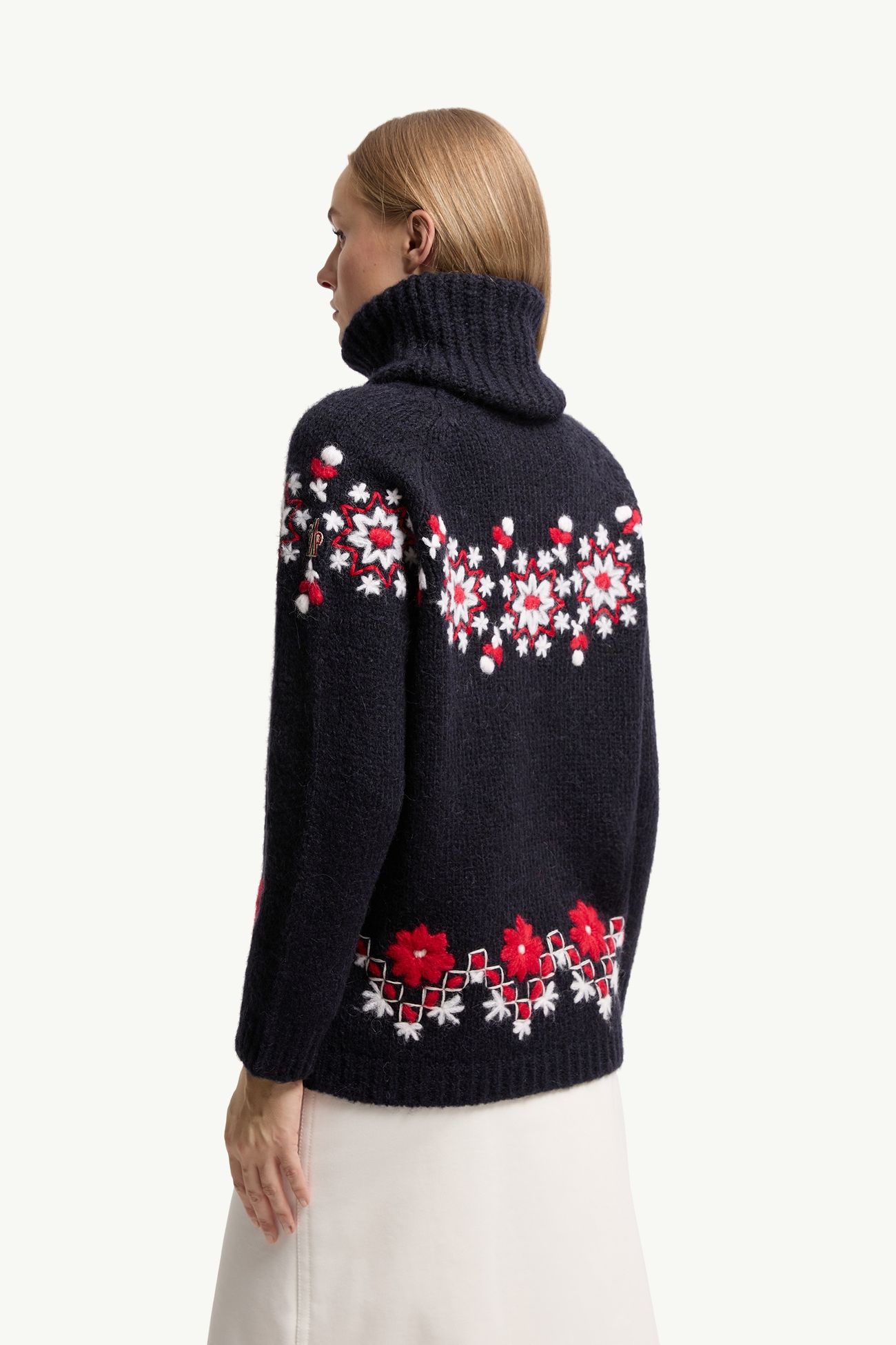 Maglione dolcevita ricamato in lana e alpaca Donna Blu Navy Moncler 4