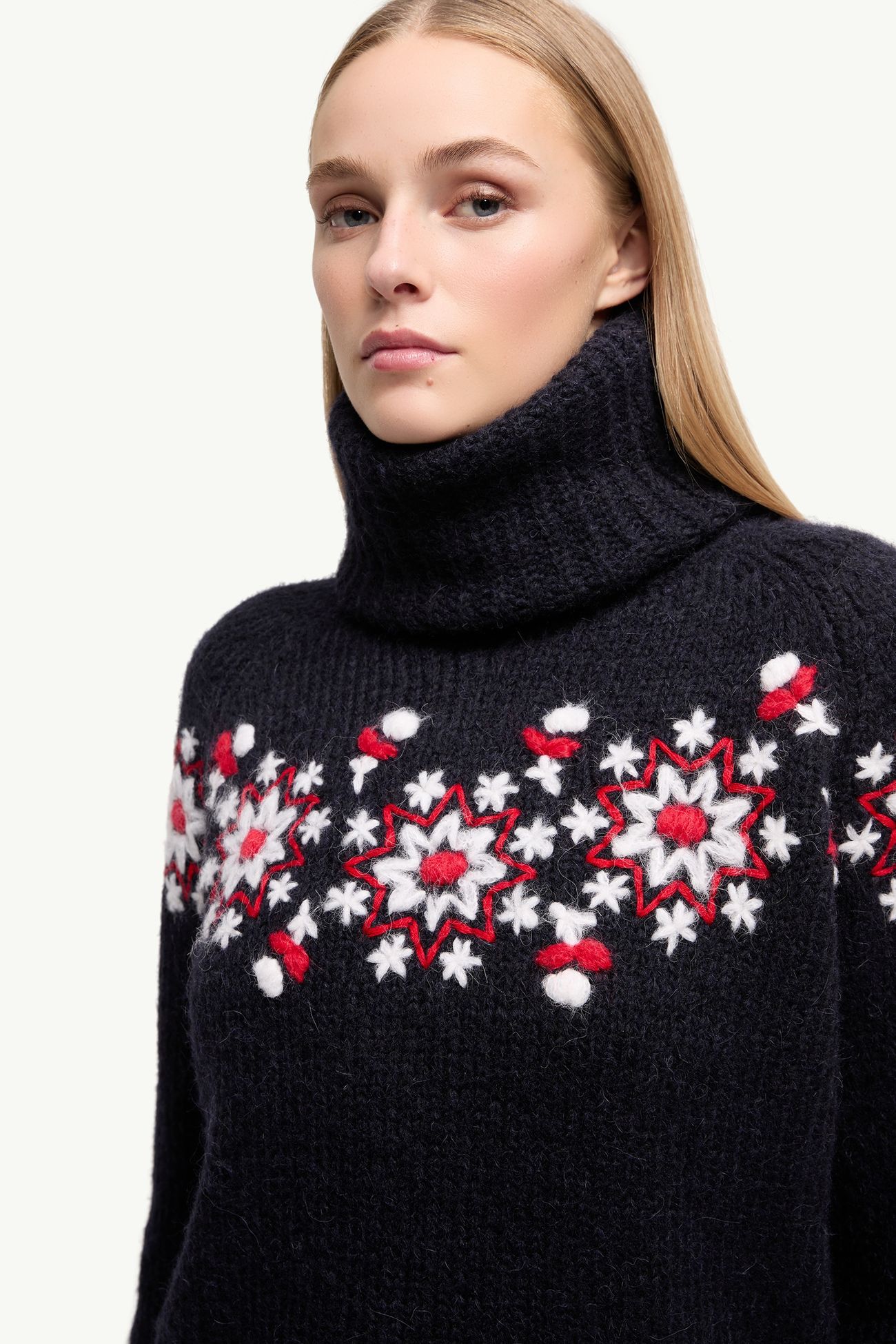 手工刺繡羊駝毛羊毛樽領毛衣 女士 海軍藍色 Moncler 5