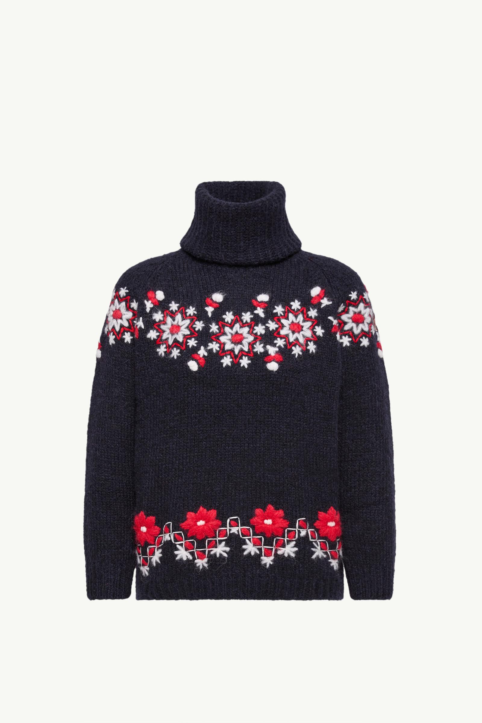 Navy Blue Hand-Embroidered Alpaca & Wool Turtleneck Sweater