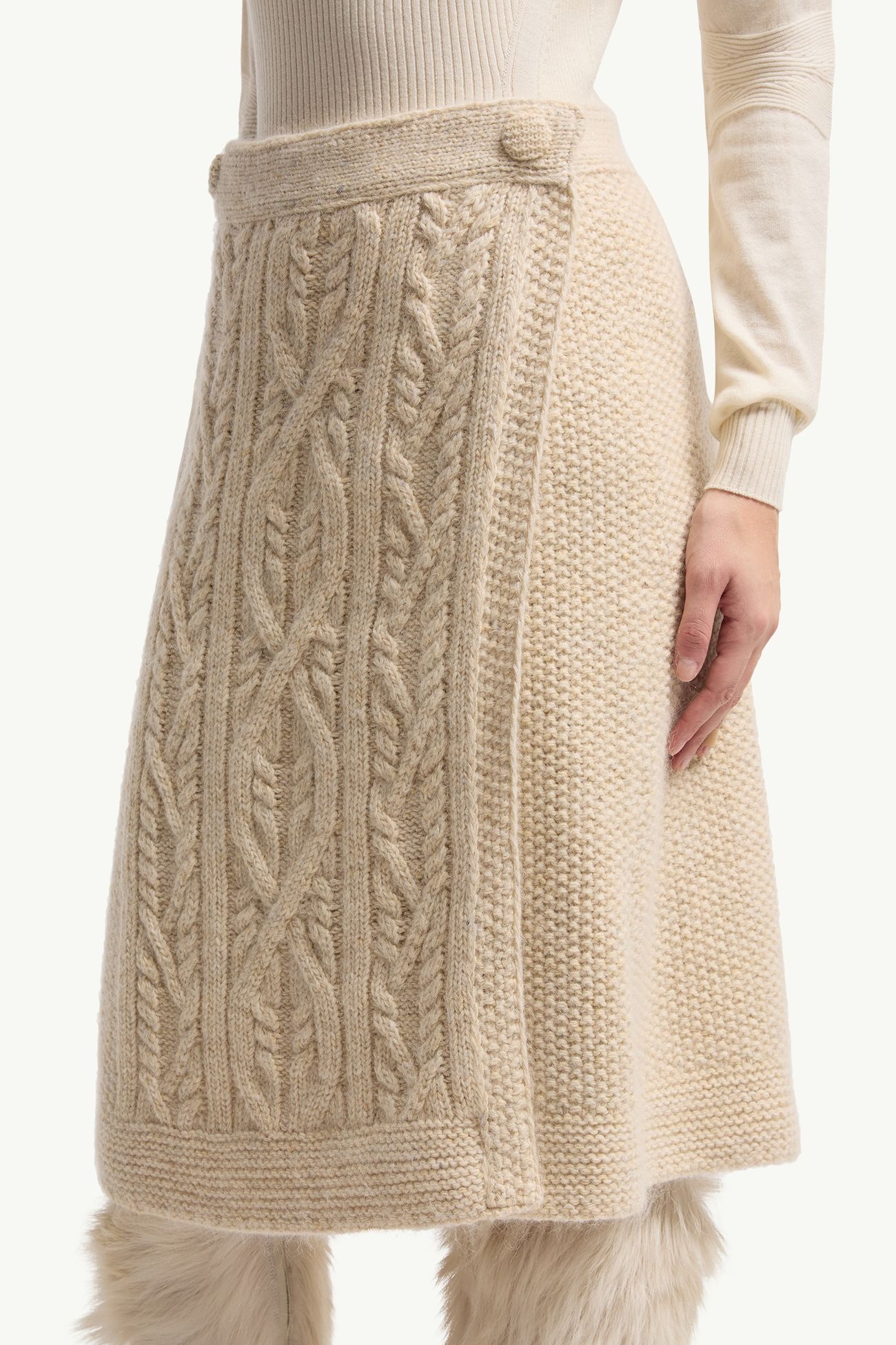 Jupe drapée en laine et mohair Femmes Blanc Ivoire Moncler 1