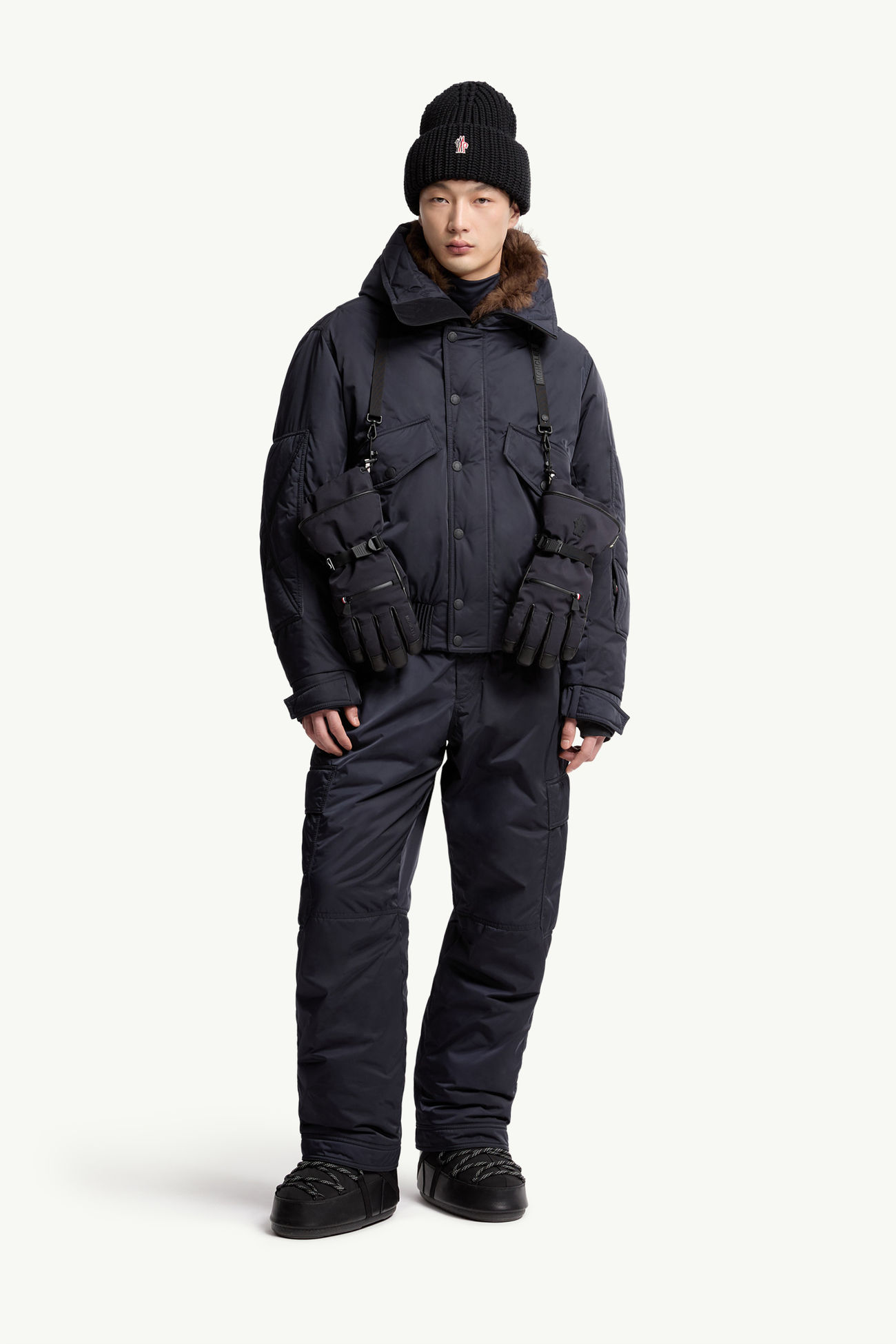 Giacca da sci Breche con cappuccio e orlo in shearling Uomo Blu Navy Moncler 0