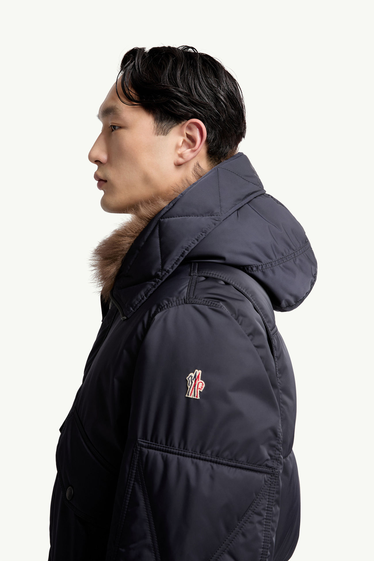 Breche羊毛饰边连帽羽绒夹克外套 男士 海军蓝色 Moncler 1