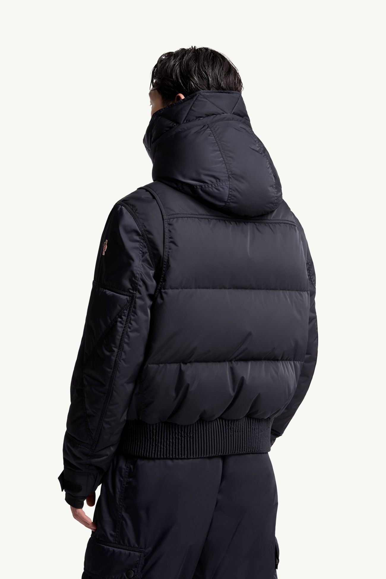 Plumífero de esquí con capucha y ribete de piel de oveja joven Breche Hombre Azul marino Moncler 4