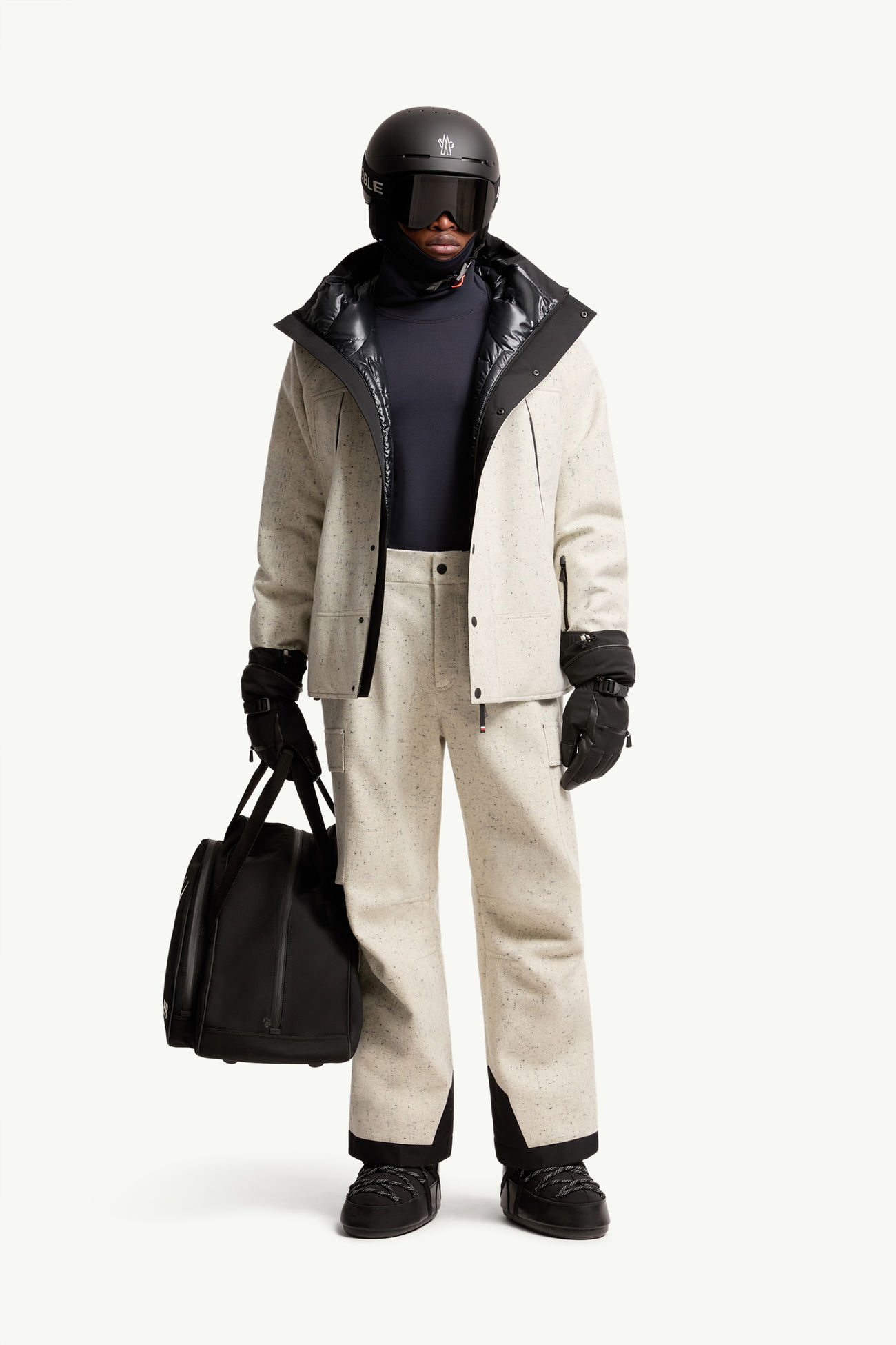 Technical Wool Padded Ski Bib Men White Moncler 0