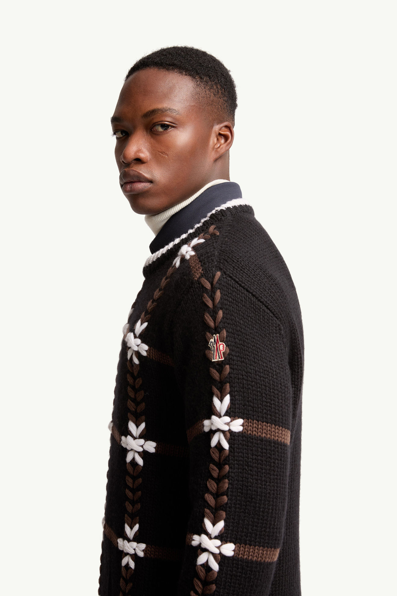 Pull en laine mélangée brodé Hommes Noir Moncler 1