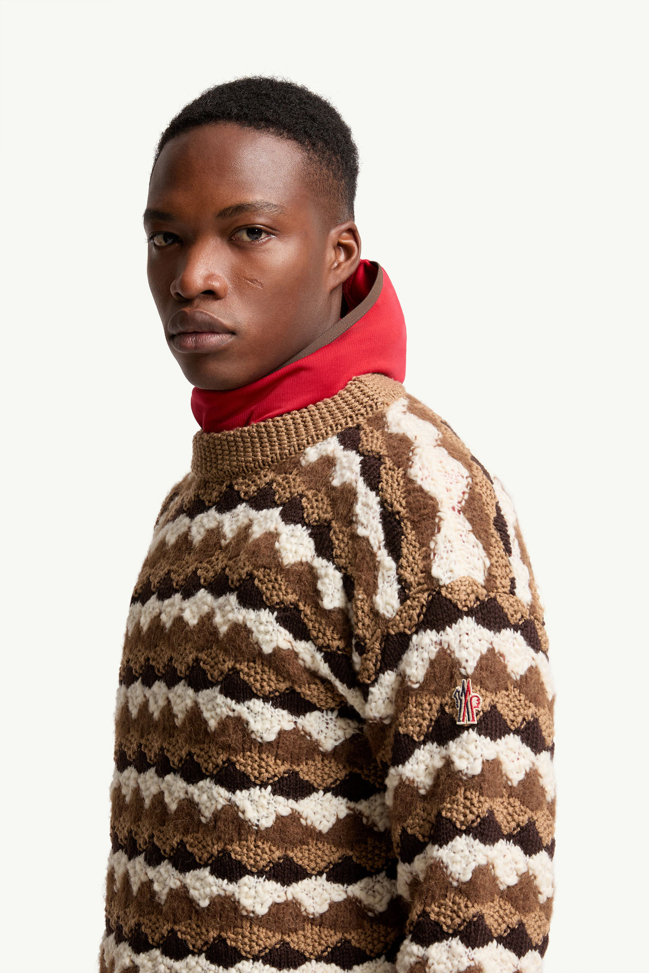 Pull en mélange de laine et alpaga à motif géométrique Hommes Beige & Marron Moncler 3