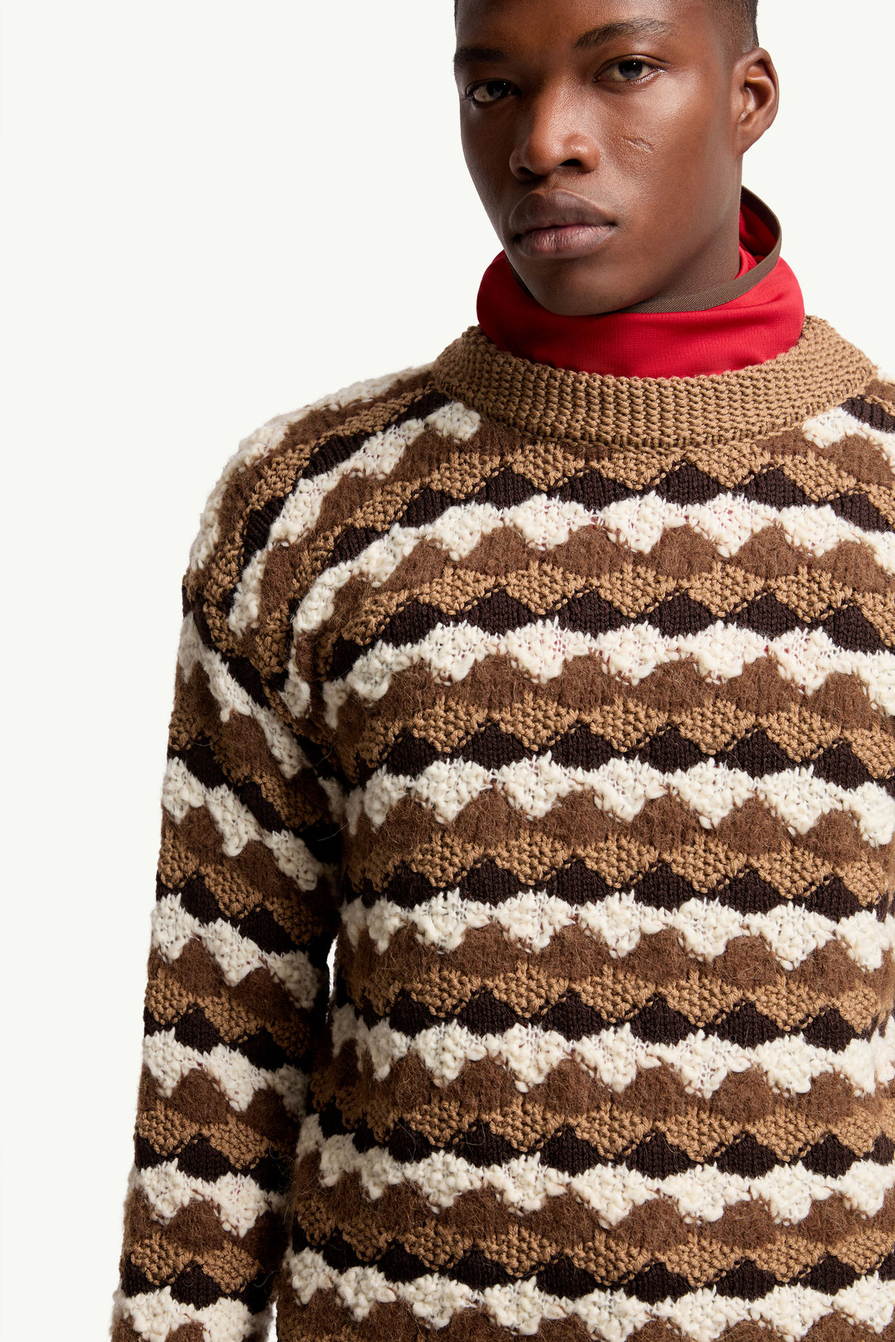 Jersey de mezcla de lana y alpaca con motivo geométrico Hombre Beige & Marrón Moncler 5