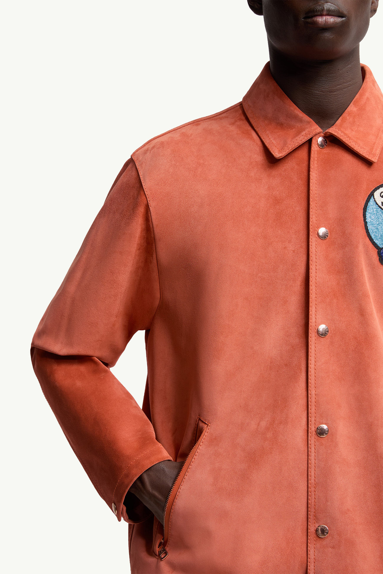 Moncler x Gilga Farm by Donald Glover Navel 스웨이드 셔츠 재킷 남성 브라이트 오렌지 Moncler 6