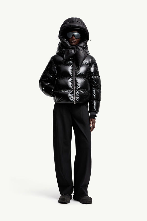 Piumino corto Lothar Moncler x EE72 di Edward Enninful con cappuccio Donna Nero Moncler 0