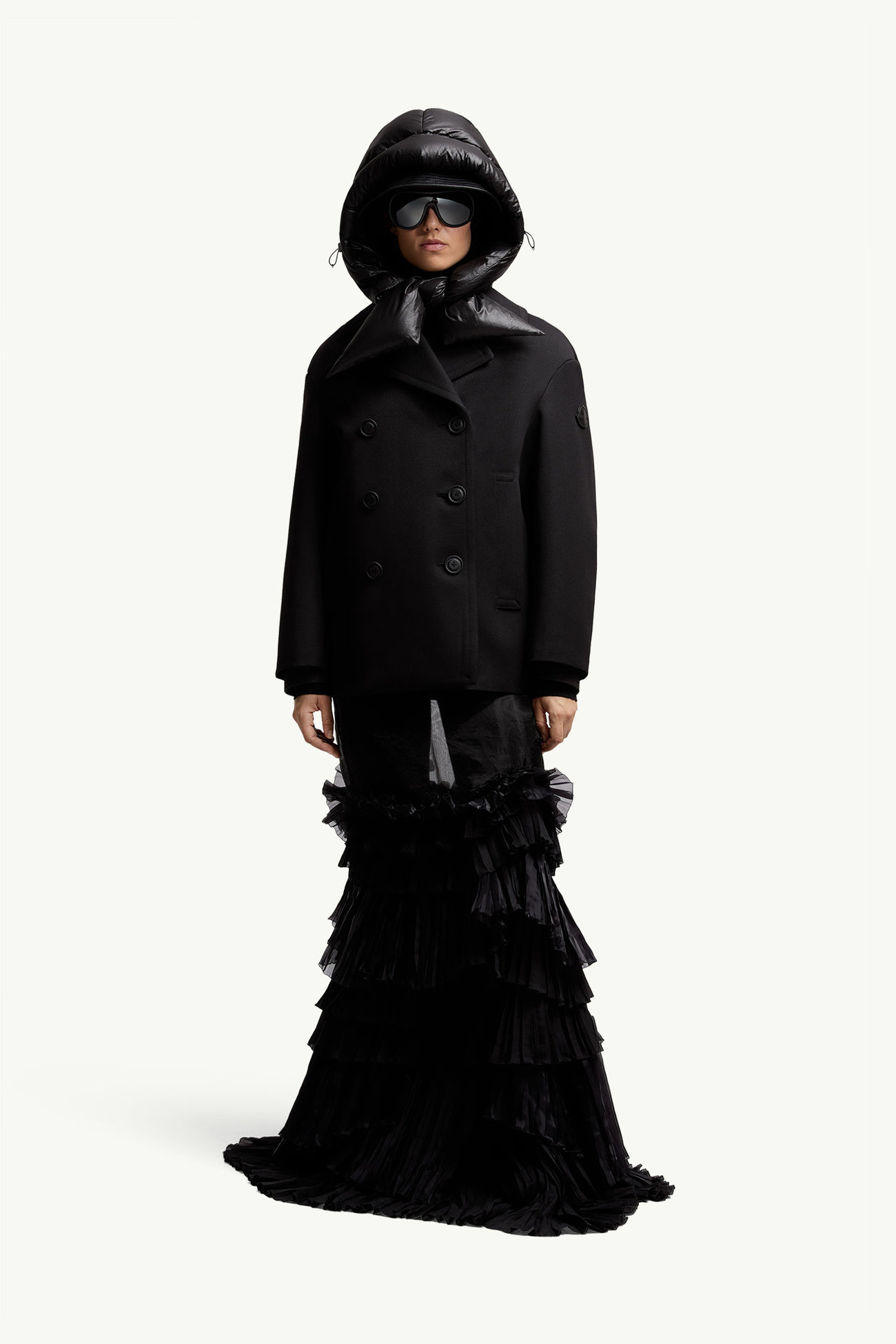 Giacca Peacot Maysak Moncler x EE72 di Edward Enninful in lana Donna Nero Moncler 0