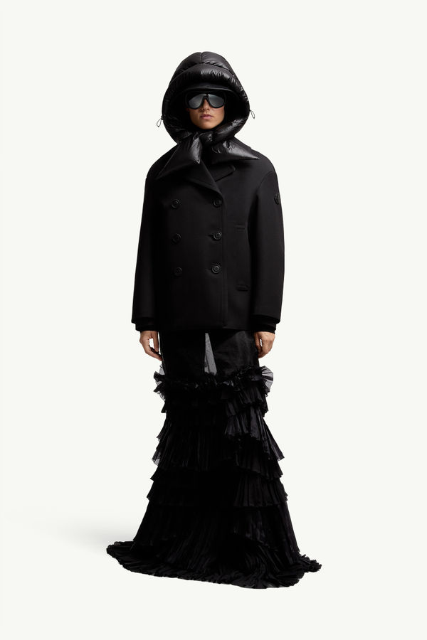 Giacca Peacot Maysak Moncler x EE72 di Edward Enninful in lana Donna Nero Moncler 0