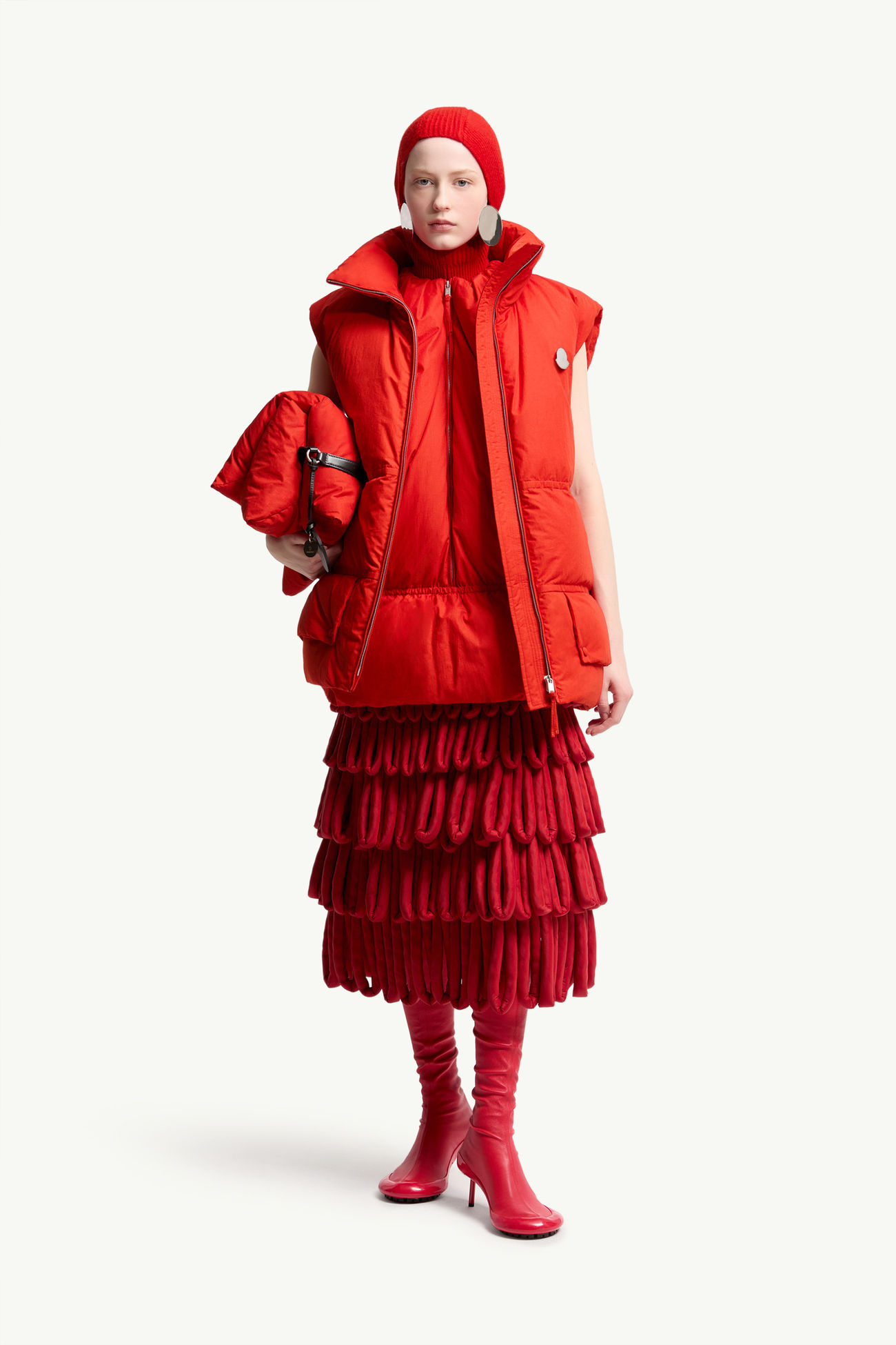 Moncler + JIL SANDER Chlorine 다운 베스트 여성 오렌지 레드 Moncler 0