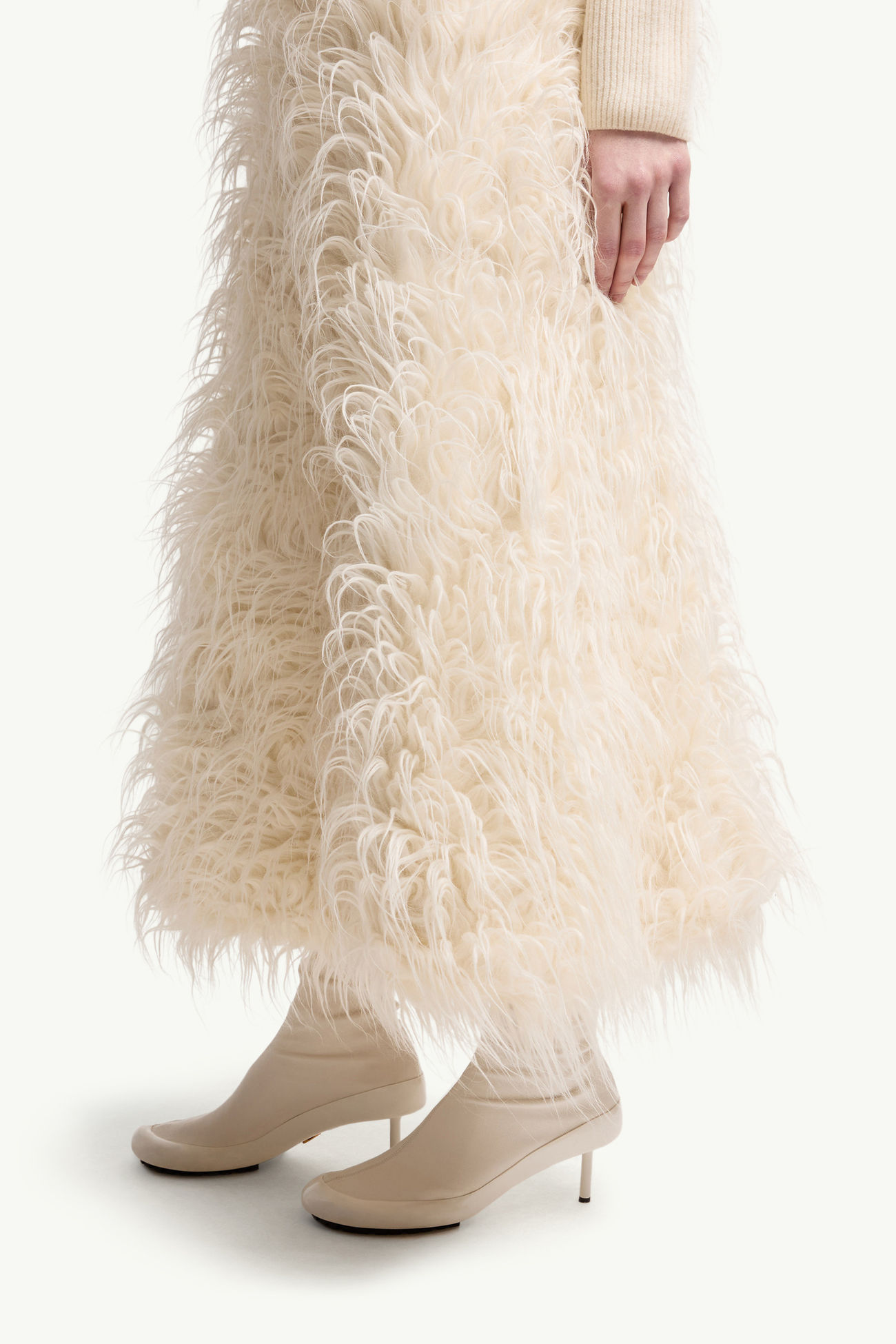 Jupe midi en laine mélangée texturée Moncler + JIL SANDER Femmes Blanc Ivoire Moncler 1