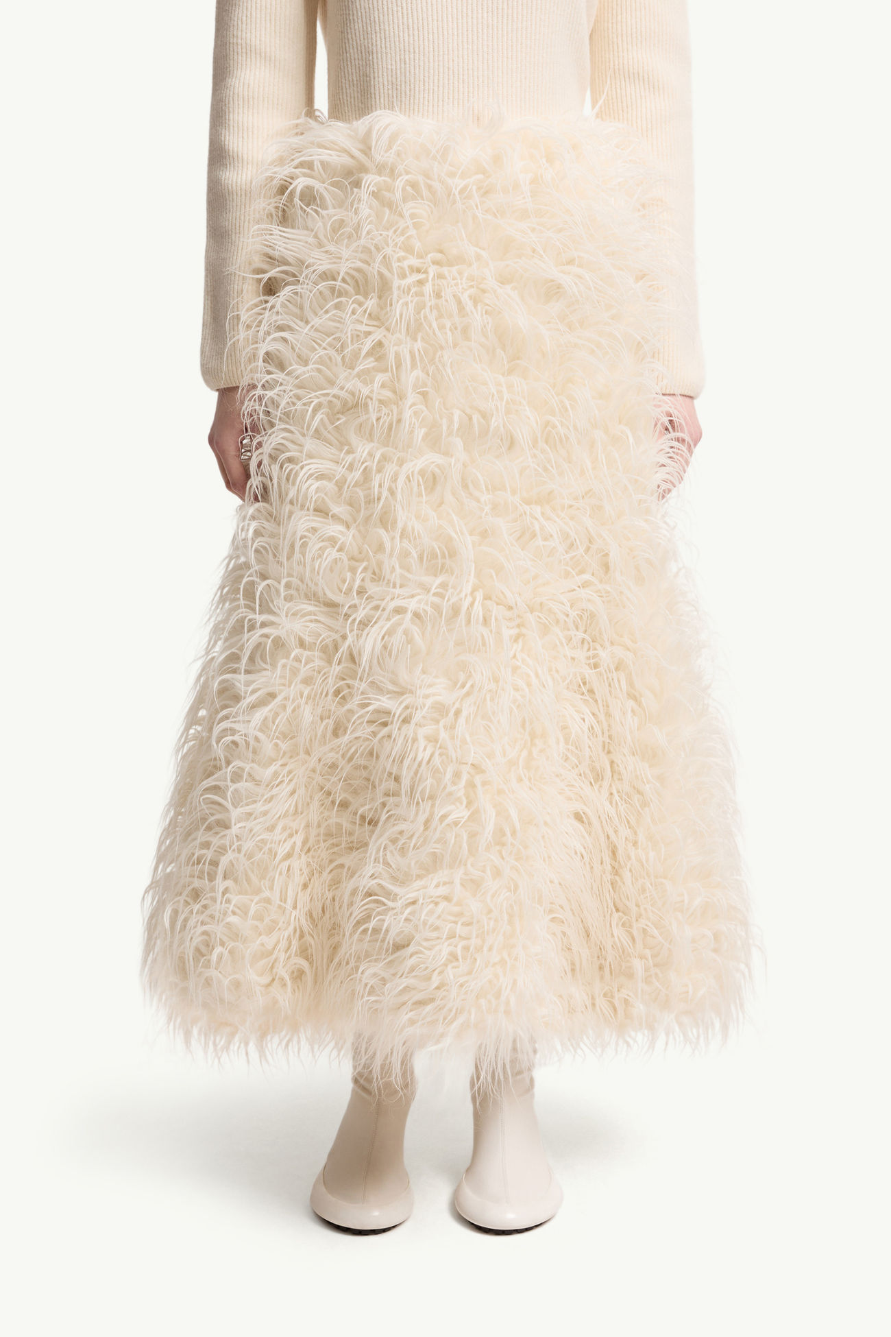 Jupe midi en laine mélangée texturée Moncler + JIL SANDER Femmes Blanc Ivoire Moncler 3