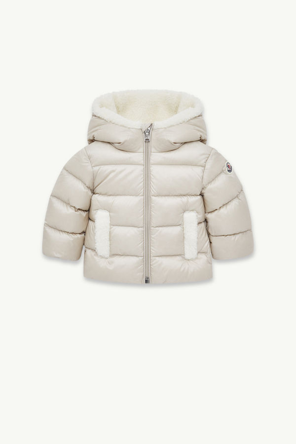 Borgan Hooded Teddy-Trimmed Down Jacket Gender Neutral Ice Gray Moncler 0
