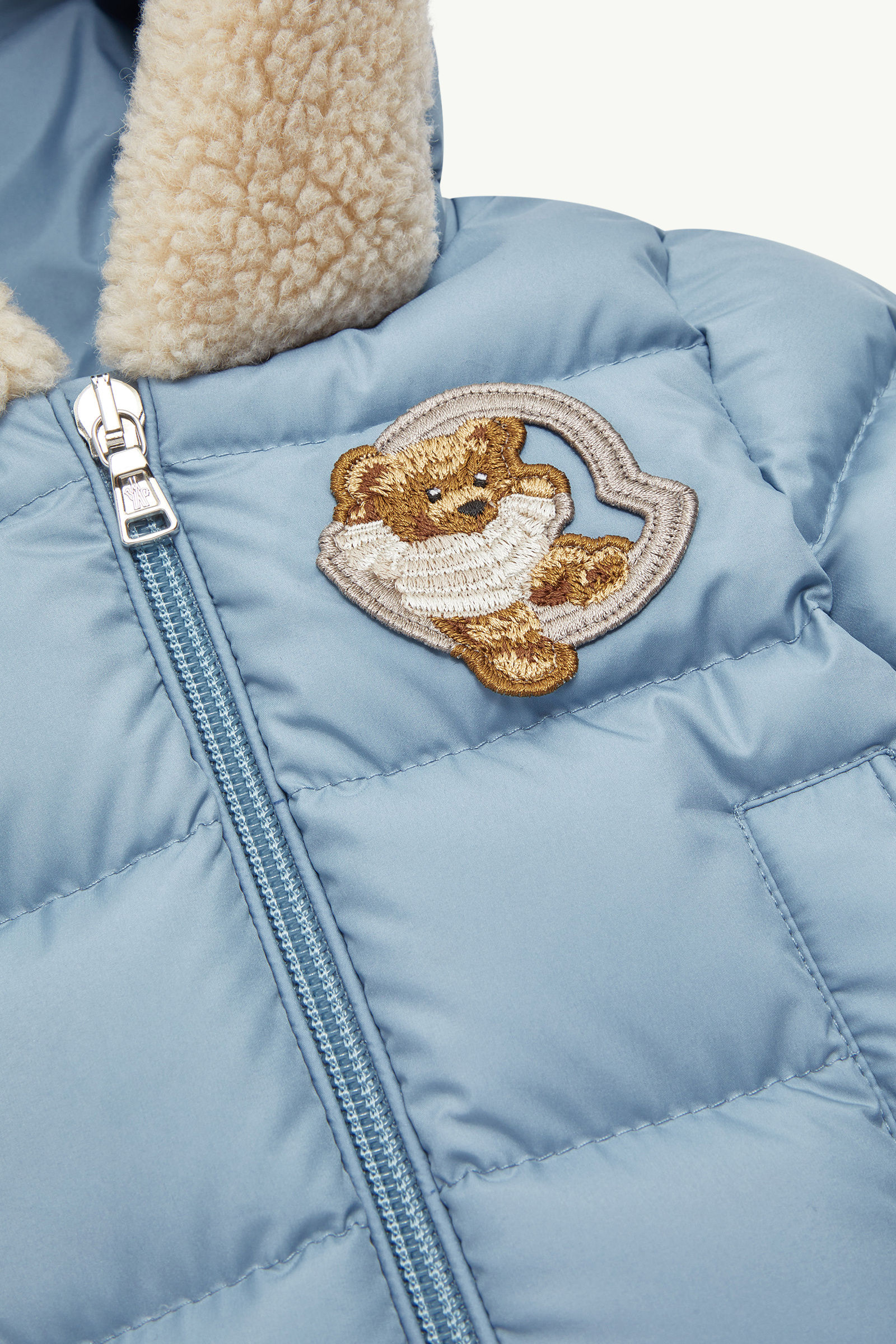 Kesimur Teddy-Trimmed Hooded Down Jacket Boy Light Blue Moncler 3