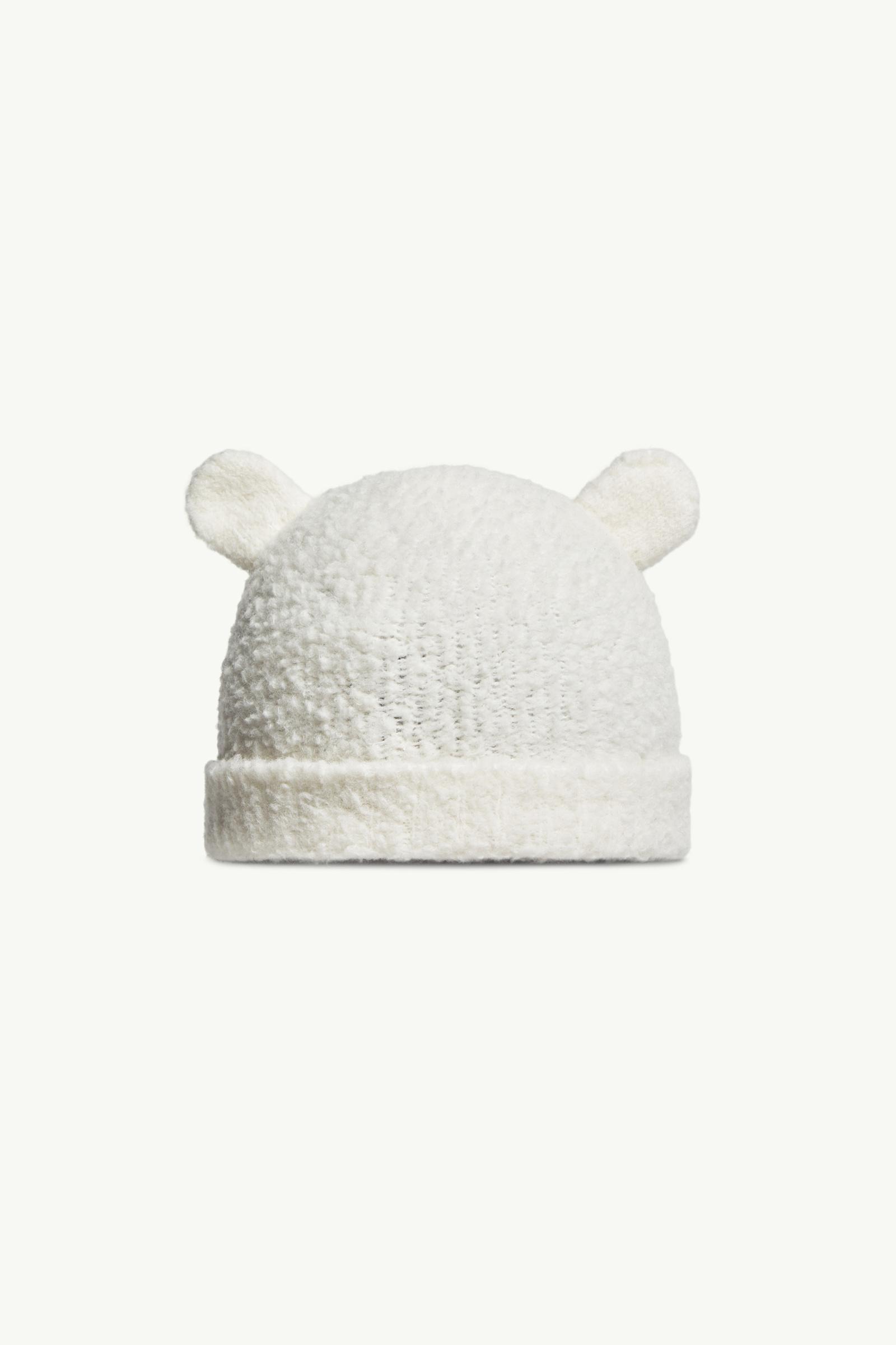 White Wool Blend Beanie with Teddy Bear Ears - Accessories for