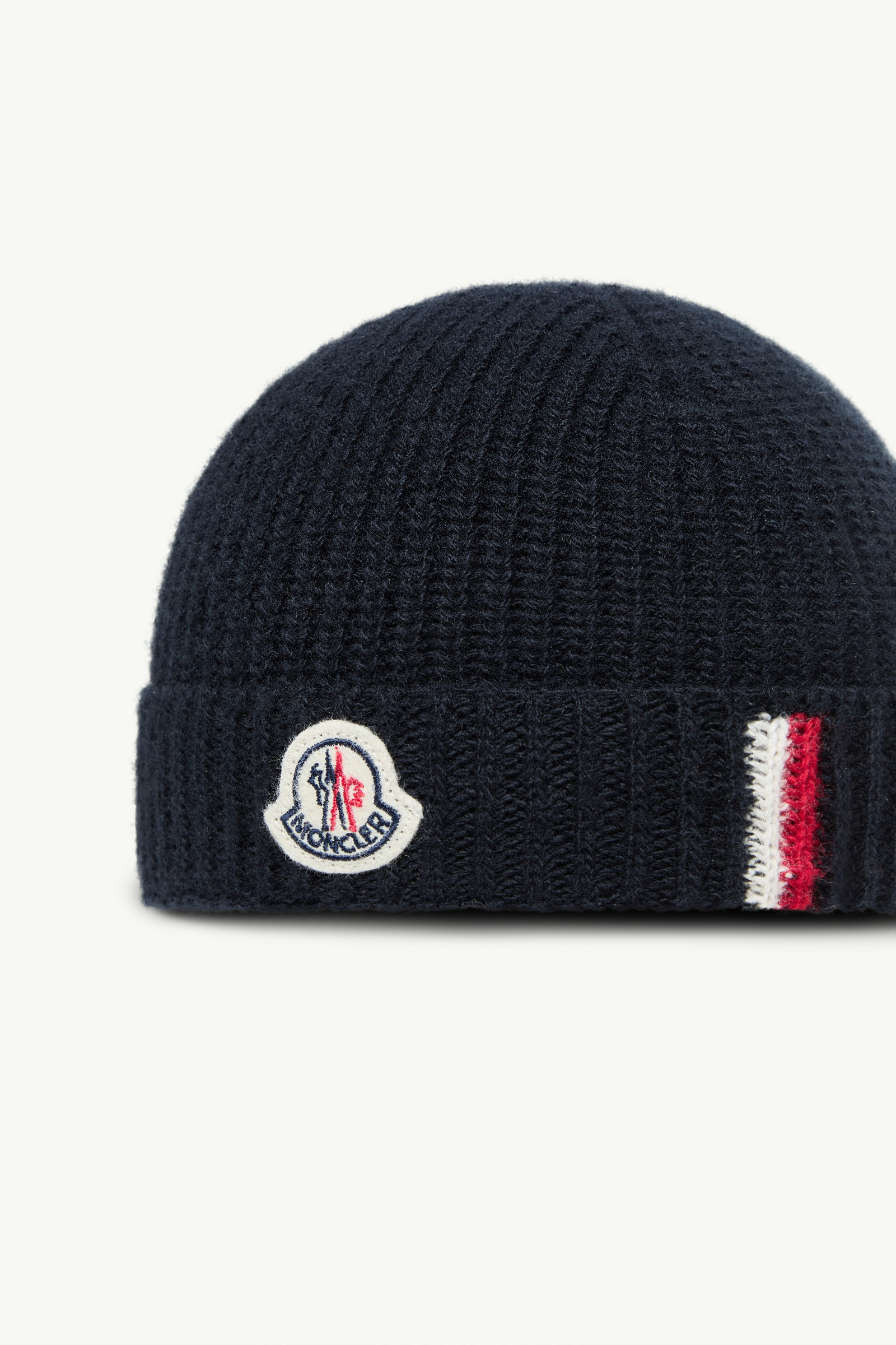 Tricolor-Trimmed Wool Beanie Boy Navy Blue Moncler 1