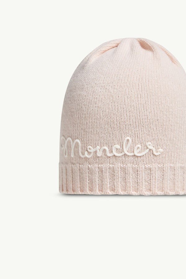 Embroidered Logo Wool & Cashmere Beanie Girl Light Pink Moncler 1