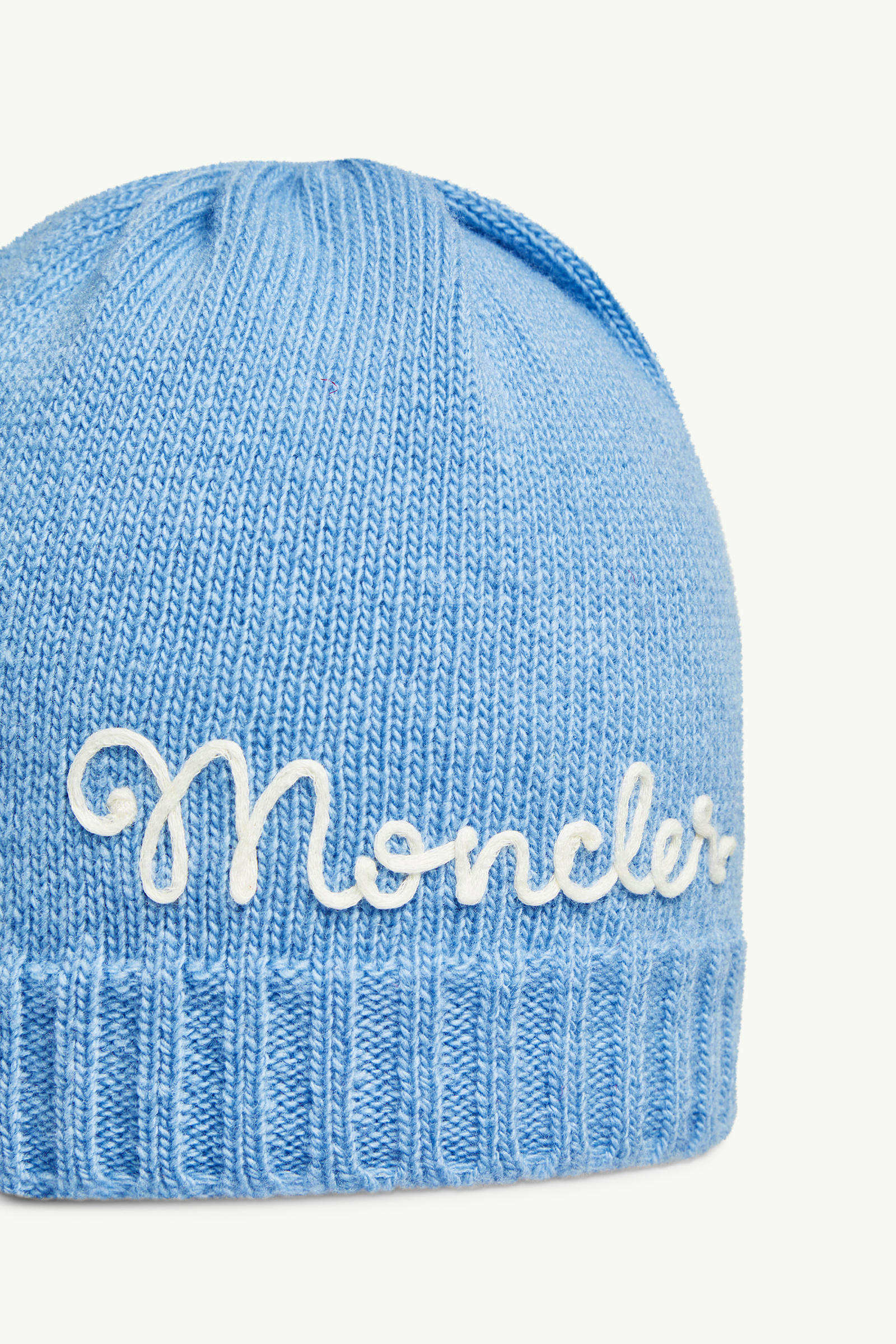 Embroidered Logo Wool & Cashmere Beanie Gender Neutral Light Blue Moncler 1