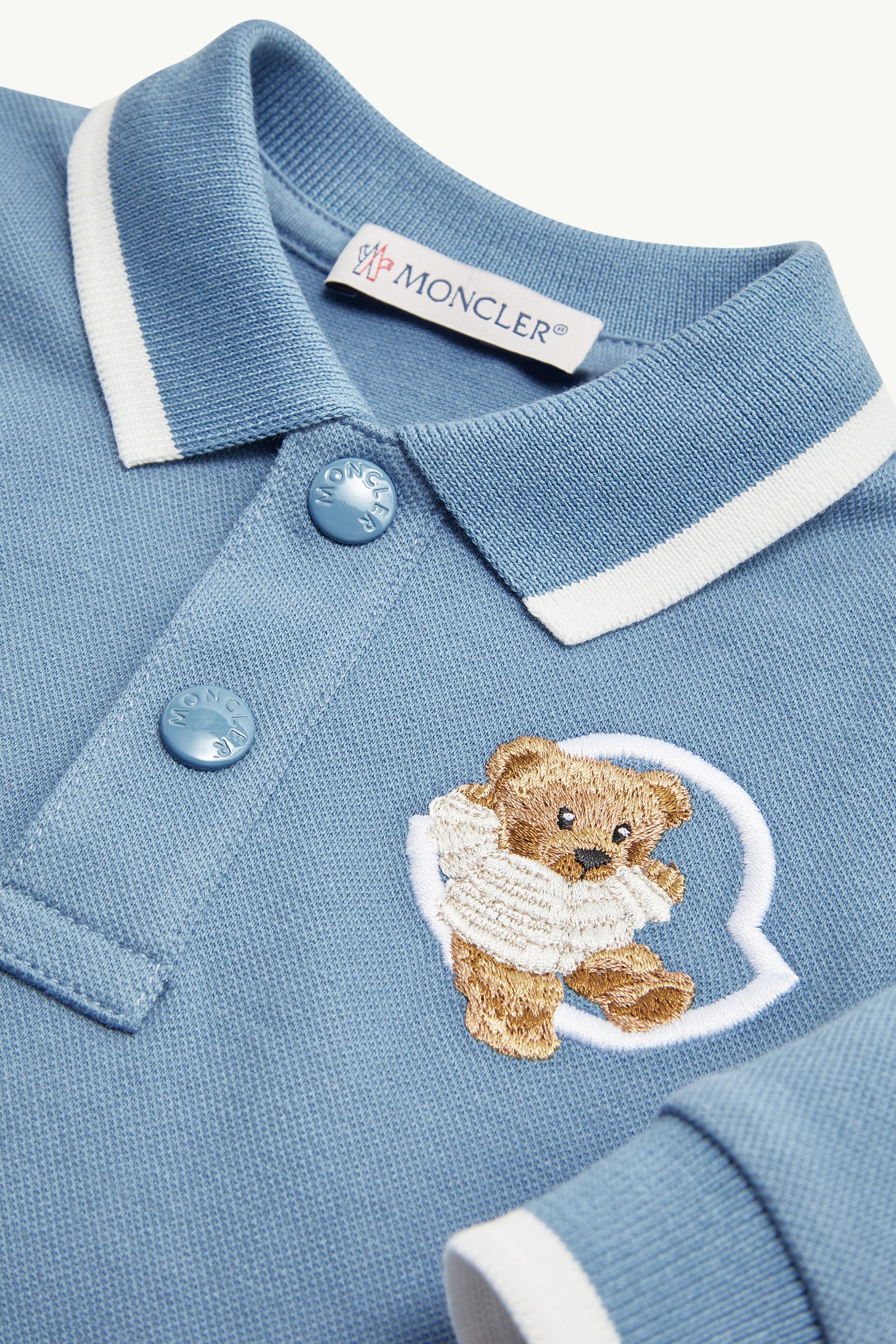 Embroidered Teddy Bear Long Sleeve Polo Shirt Boy Cobalt Blue Moncler 1