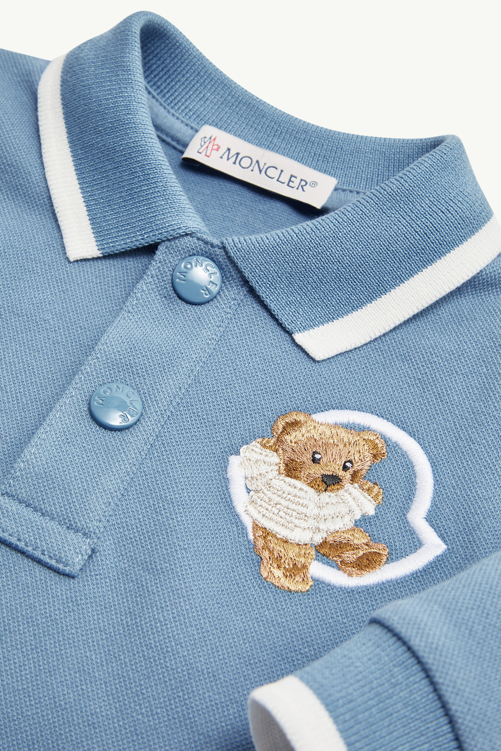 Embroidered Teddy Bear Long Sleeve Polo Shirt Boy Cobalt Blue Moncler 1