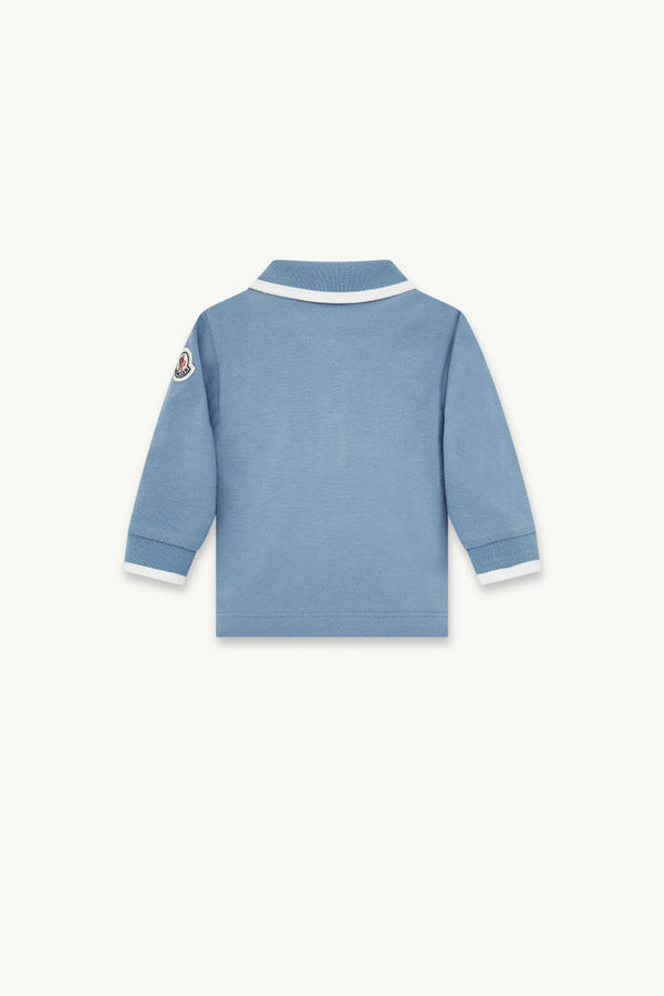 Embroidered Teddy Bear Long Sleeve Polo Shirt Boy Cobalt Blue Moncler 2