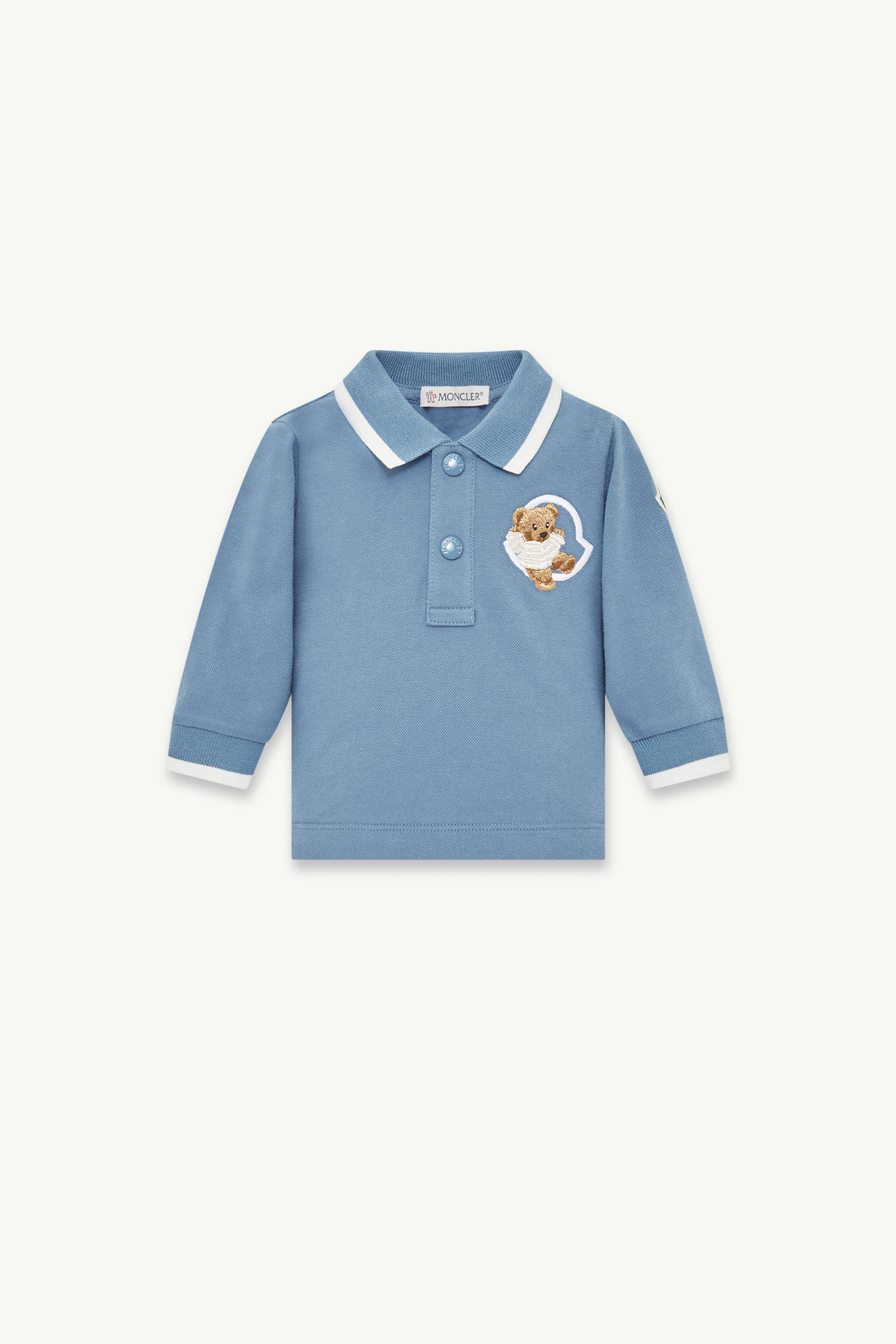 Polo à manches longues avec broderie ours en peluche Garçon Bleu Cobalt Moncler 0