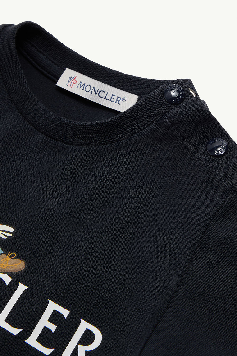 Duck Logo Cotton T-Shirt Boy Navy Blue Moncler 1
