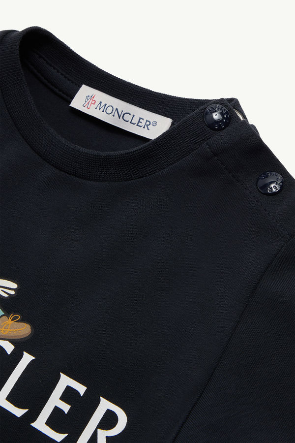 Duck Logo Cotton T-Shirt Boy Navy Blue Moncler 1