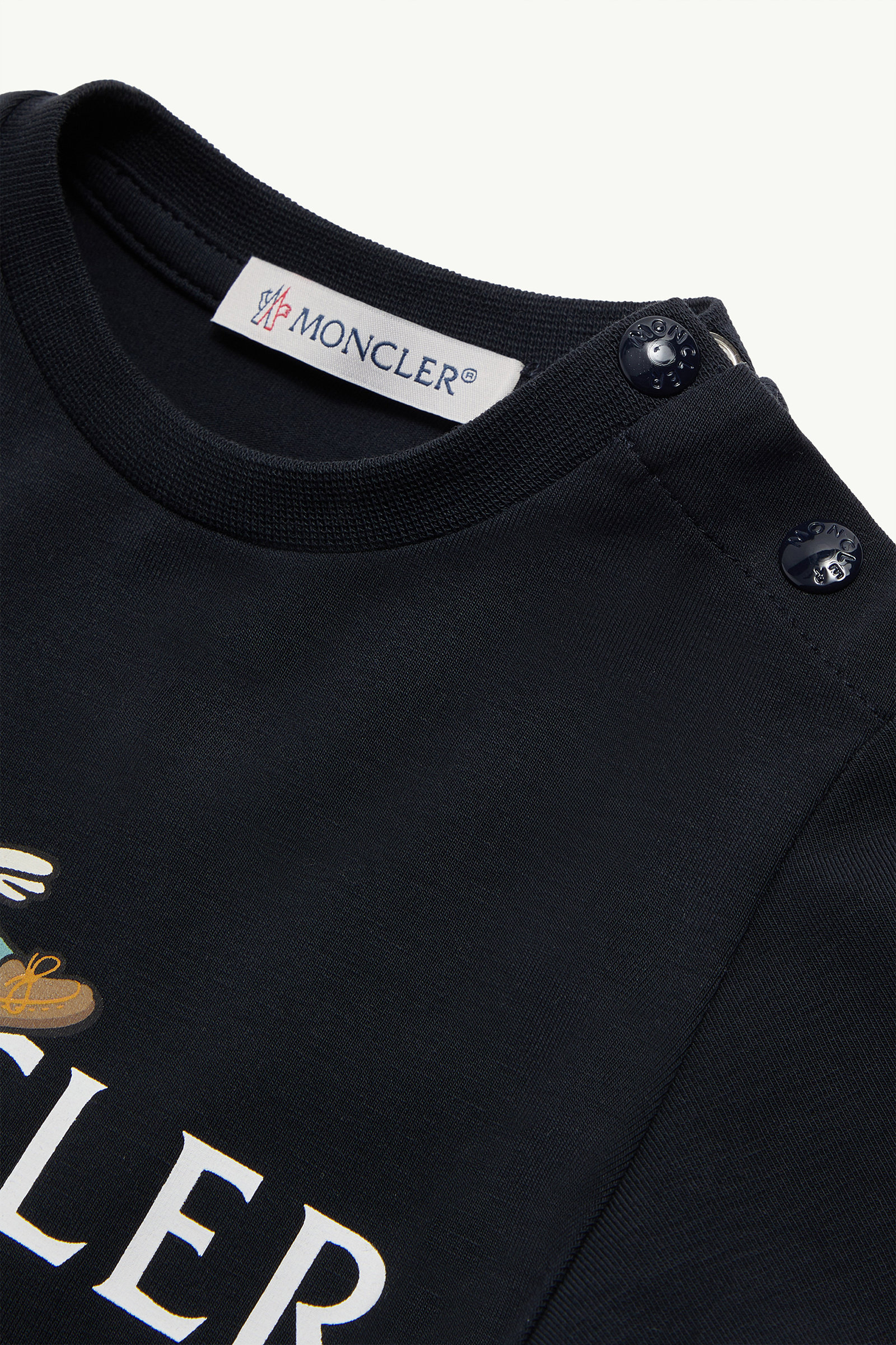 Duck Logo Cotton T-Shirt Boy Navy Blue Moncler 1