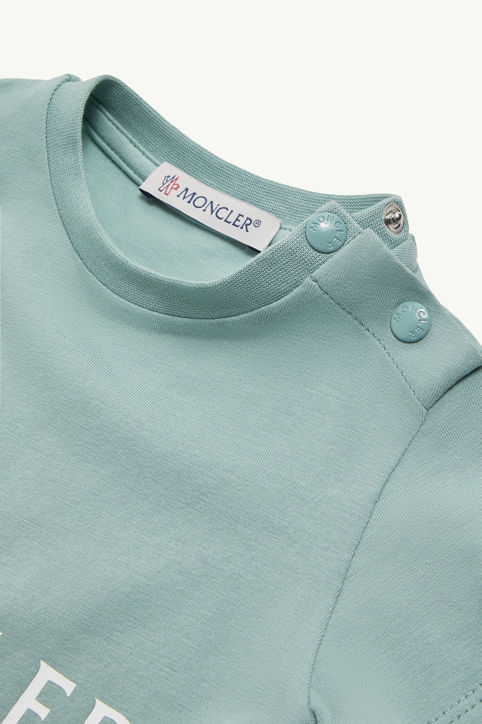 Duck Logo Cotton T-Shirt Boy Aqua Green Moncler 1